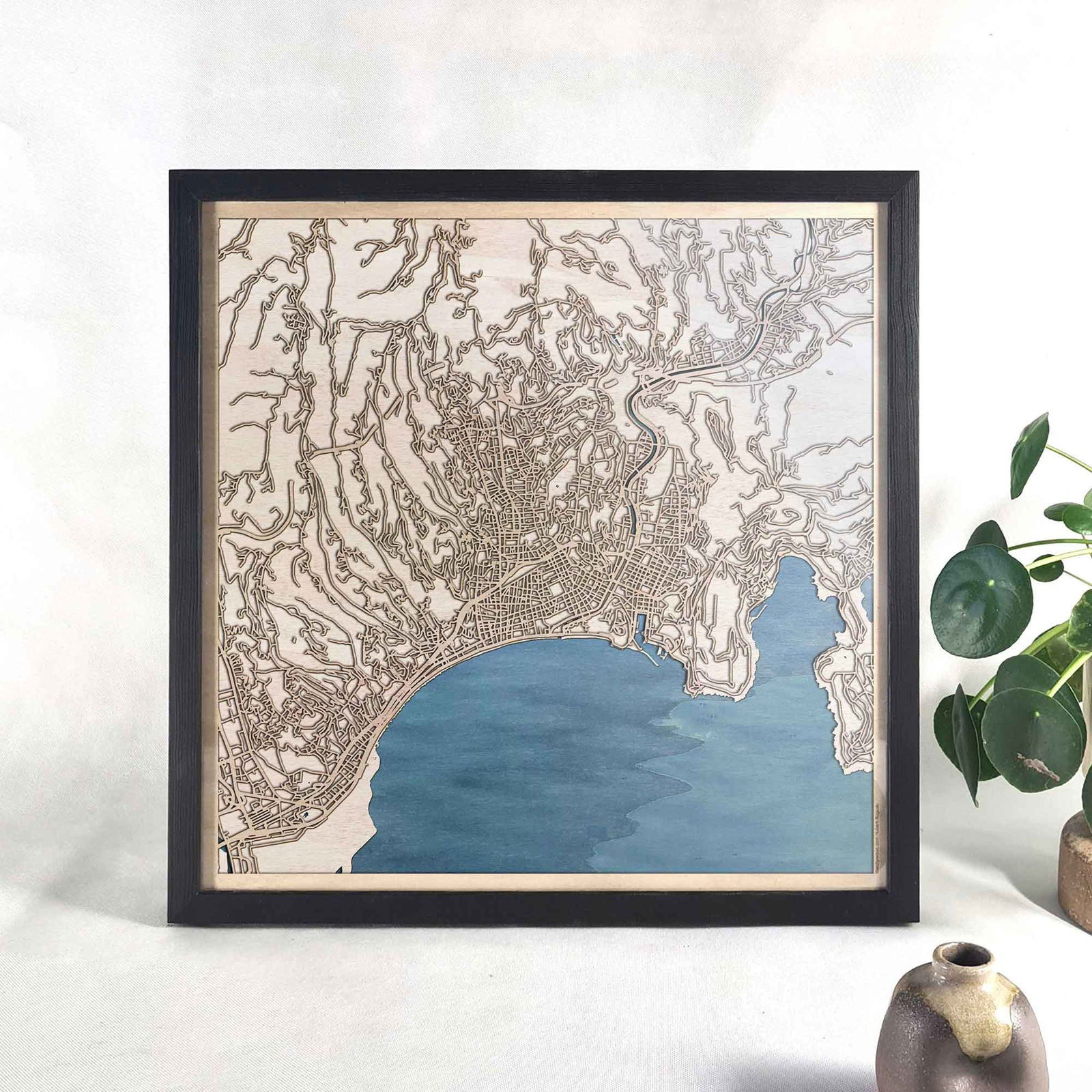 Coastal map of Nice - French Riviera, 3D, engraved wall art - CityWood