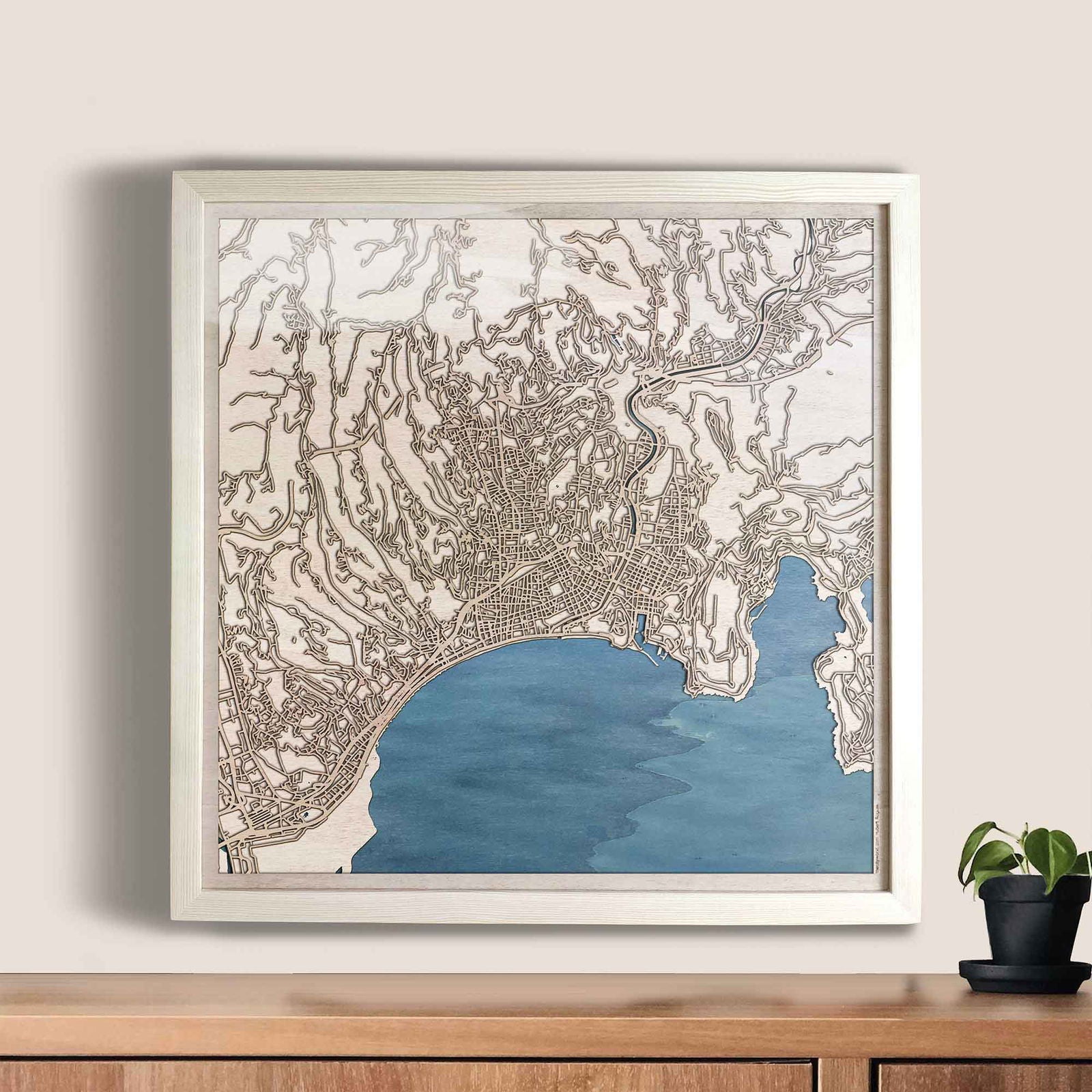 Nice Riviera Map Coastal map of Nice - French Riviera, 3D, engraved wall art - CityWood