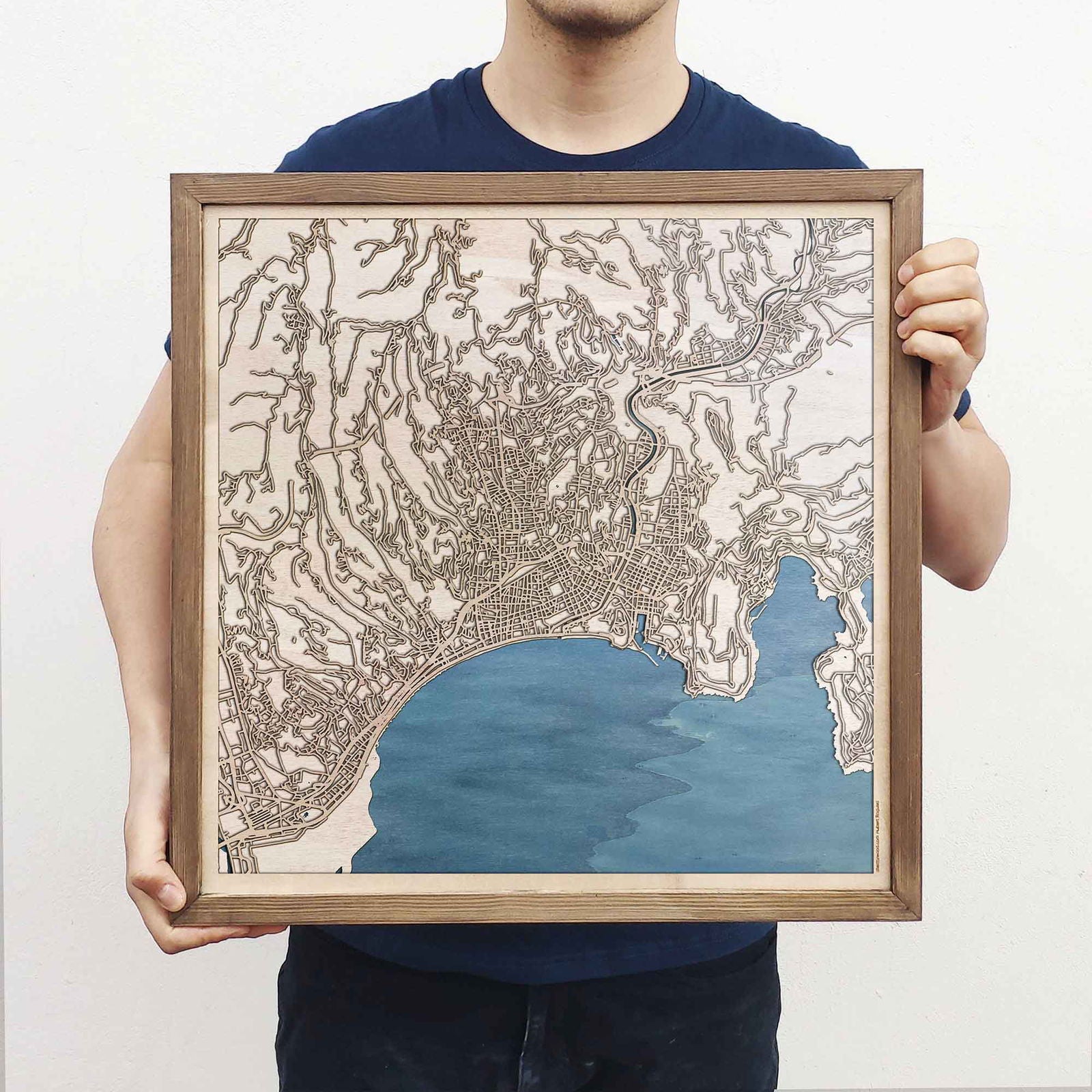 Coastal map of Nice - French Riviera, 3D, engraved wall art - CityWood