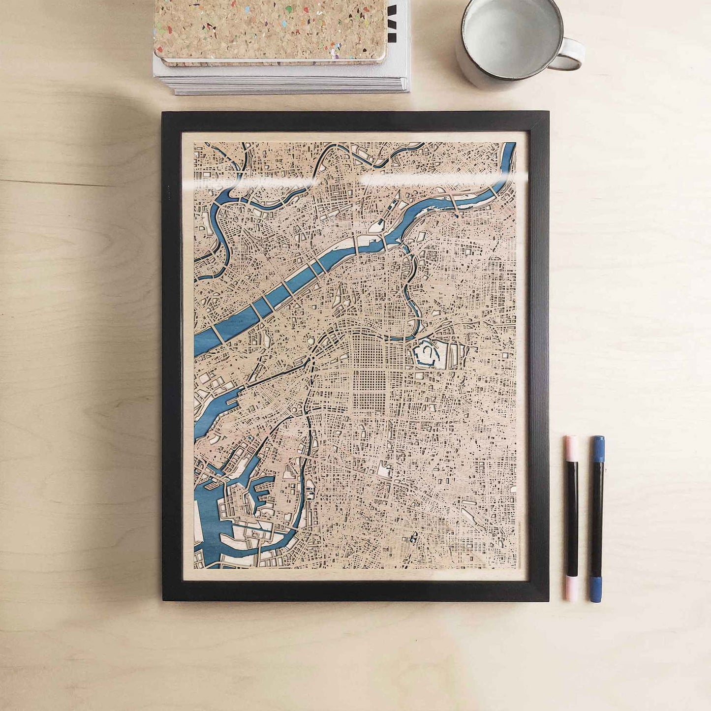 Osaka Wooden Map by CityWood - Custom Wood Map Art - Unique Laser Cut Engraved - Anniversary Gift