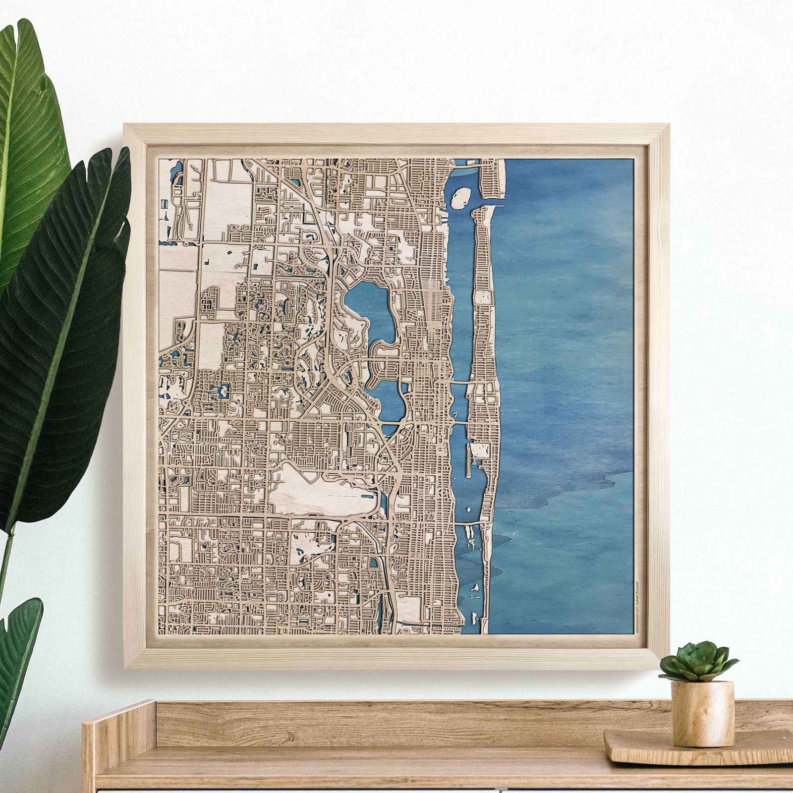 Palm Beach Wooden Map by CityWood - Custom Wood Map Art - Unique Laser Cut Engraved - Anniversary Gift