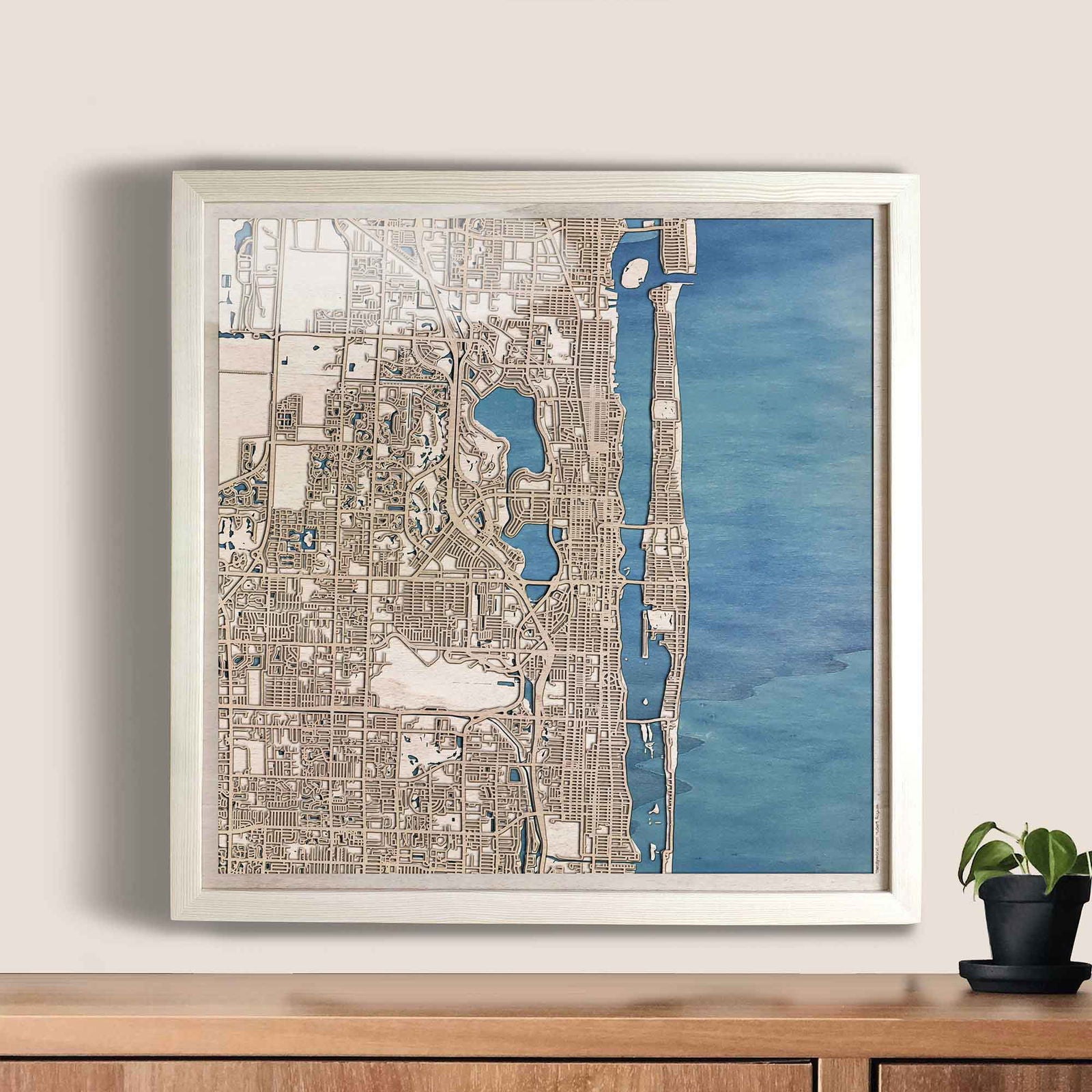 Palm Beach Wooden Map by CityWood - Custom Wood Map Art - Unique Laser Cut Engraved - Anniversary Gift