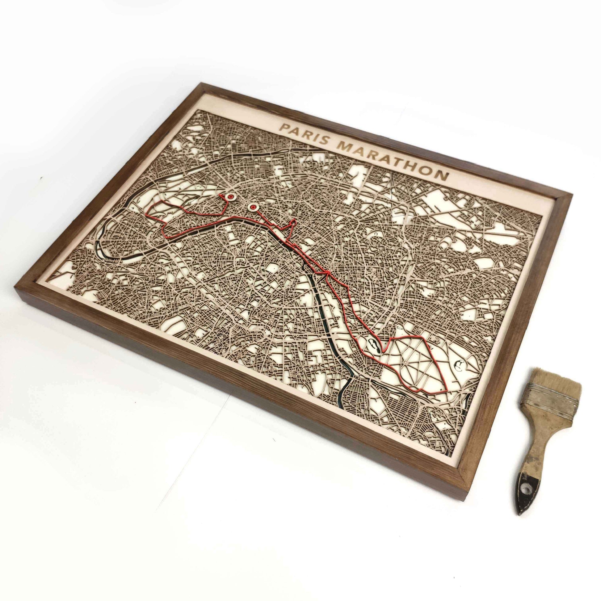 Paris Marathon Commemorative Wooden Route Map – Collector's Item by CityWood - Custom Wood Map Art - Unique Laser Cut Engraved - Anniversary Gift