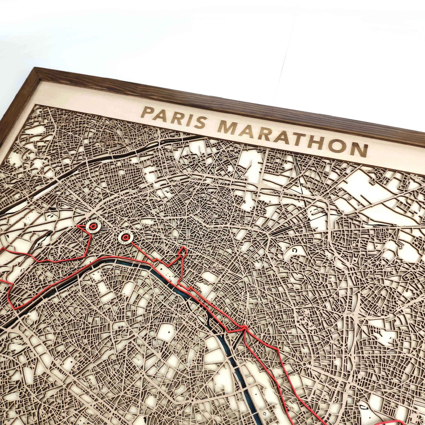 Paris Marathon Laser-Cut Wooden Map – Unique Runner Poster Gift by CityWood - Custom Wood Map Art - Unique Laser Cut Engraved - Anniversary Gift