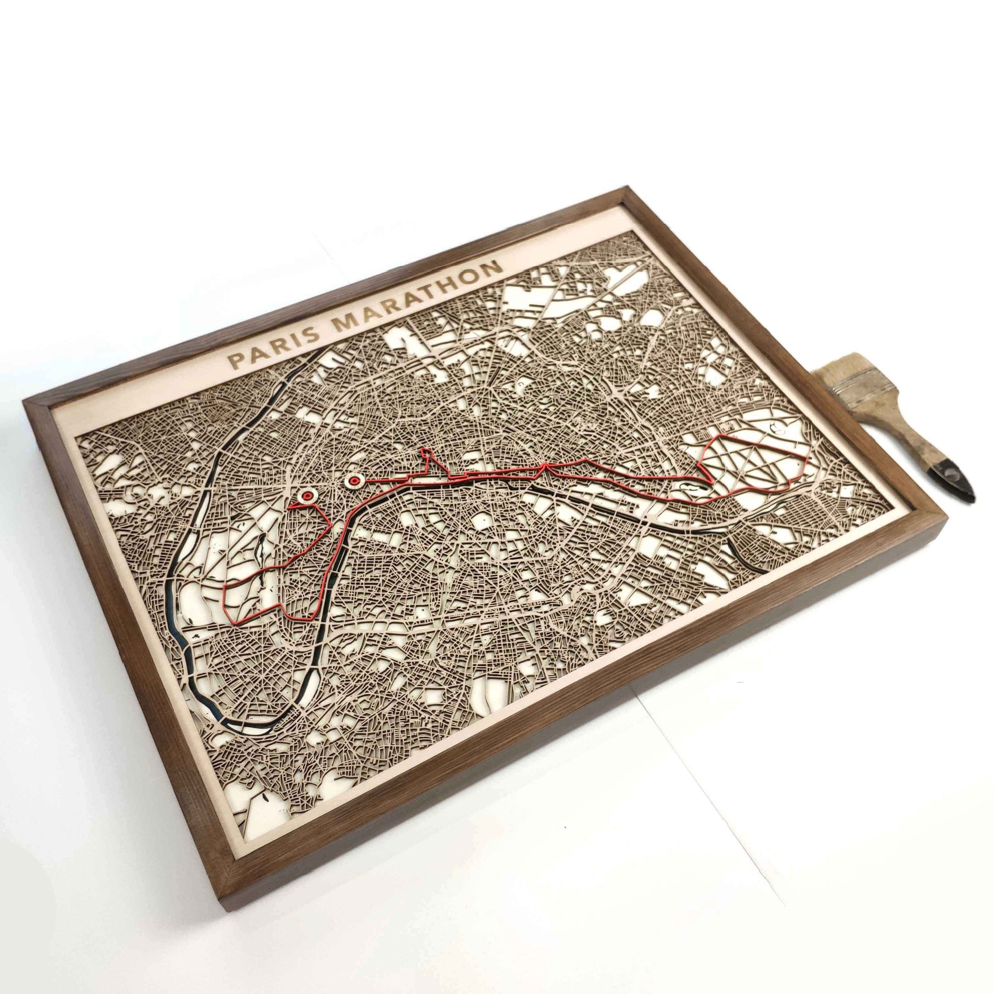 Paris Marathon Laser-Cut Wooden Map – Unique Runner Poster Gift by CityWood - Custom Wood Map Art - Unique Laser Cut Engraved - Anniversary Gift