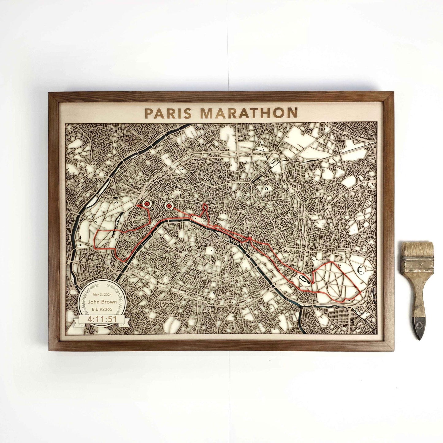 Paris Marathon Commemorative Wooden Route Map – Collector's Item by CityWood - Custom Wood Map Art - Unique Laser Cut Engraved - Anniversary Gift