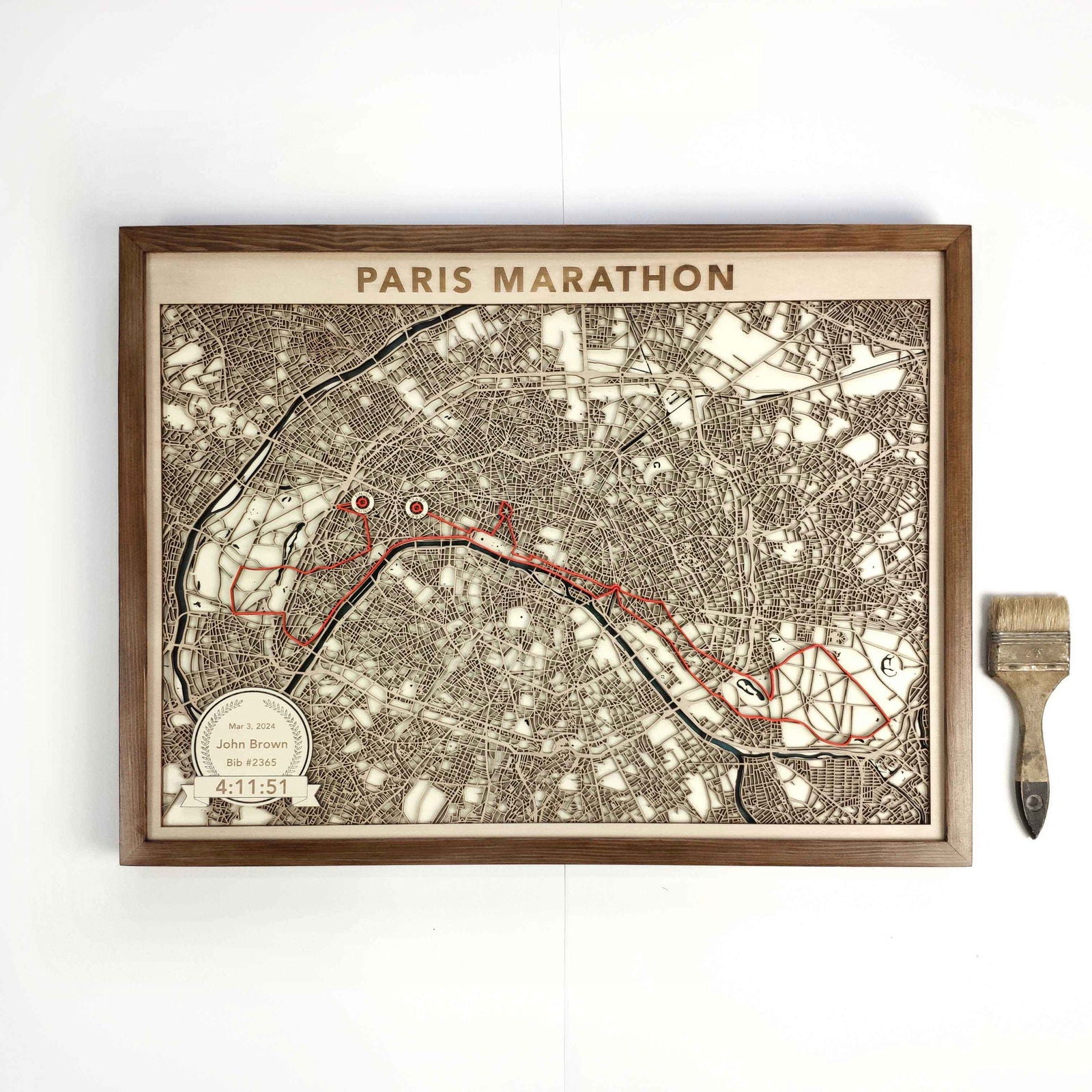 Paris Marathon Commemorative Wooden Route Map – Collector's Item by CityWood - Custom Wood Map Art - Unique Laser Cut Engraved - Anniversary Gift