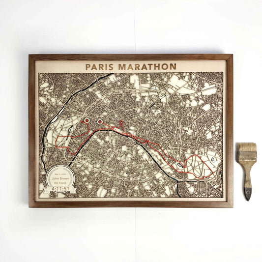 Paris Marathon Commemorative Wooden Route Map – Collector's Item by CityWood - Custom Wood Map Art - Unique Laser Cut Engraved - Anniversary Gift