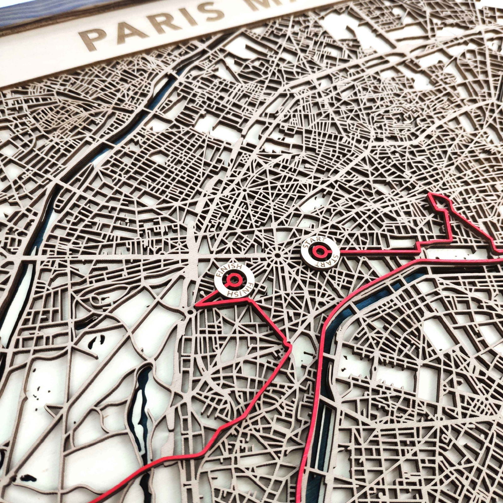 Paris Marathon Commemorative Wooden Route Map – Collector's Item by CityWood - Custom Wood Map Art - Unique Laser Cut Engraved - Anniversary Gift