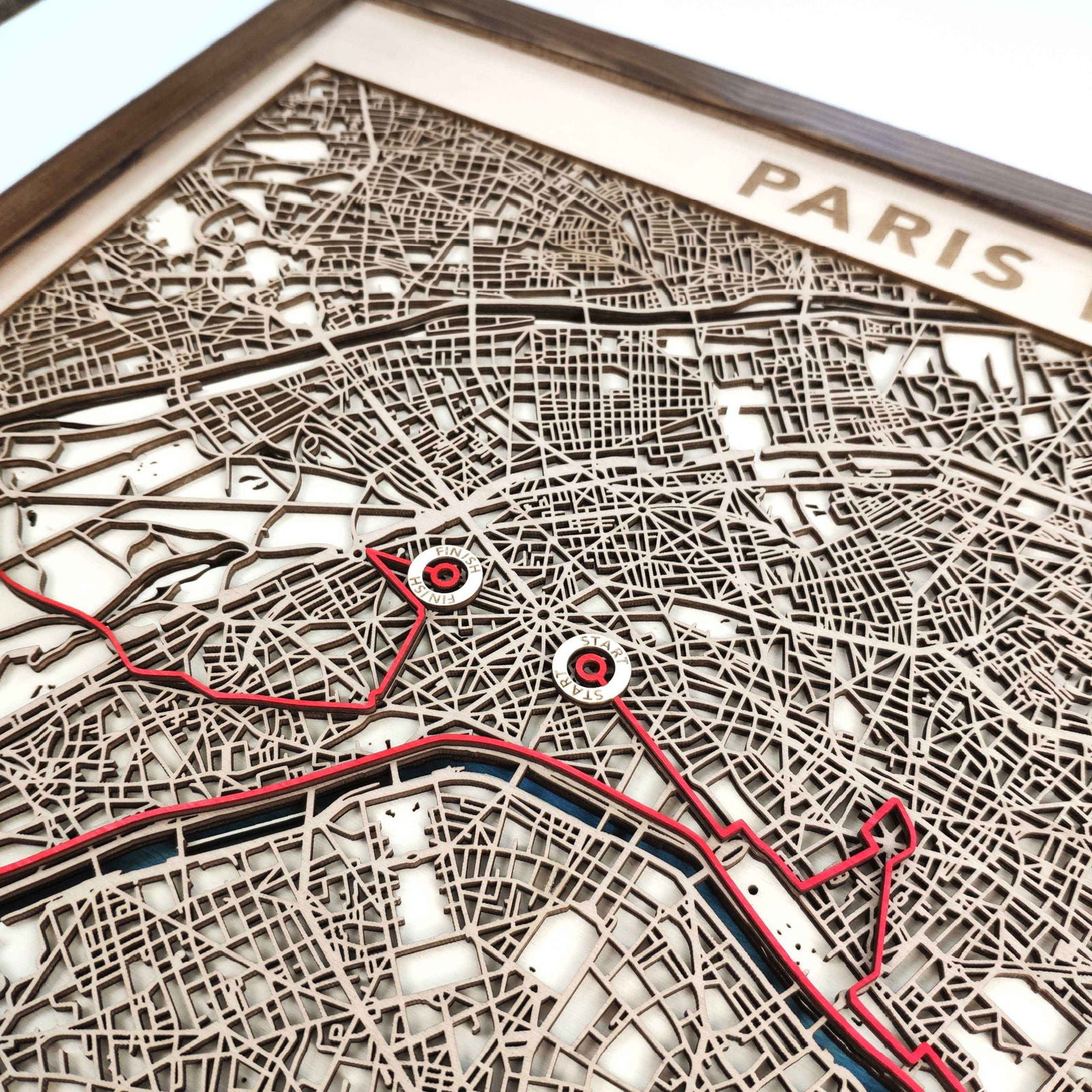 Paris Marathon Commemorative Wooden Route Map – Collector's Item by CityWood - Custom Wood Map Art - Unique Laser Cut Engraved - Anniversary Gift