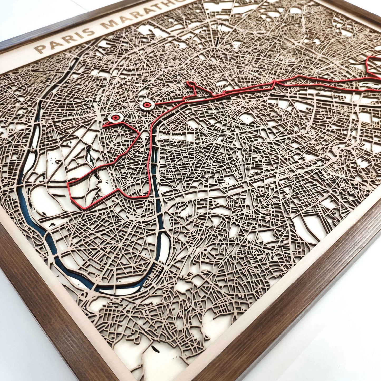 Paris Marathon Commemorative Wooden Route Map – Collector's Item by CityWood - Custom Wood Map Art - Unique Laser Cut Engraved - Anniversary Gift