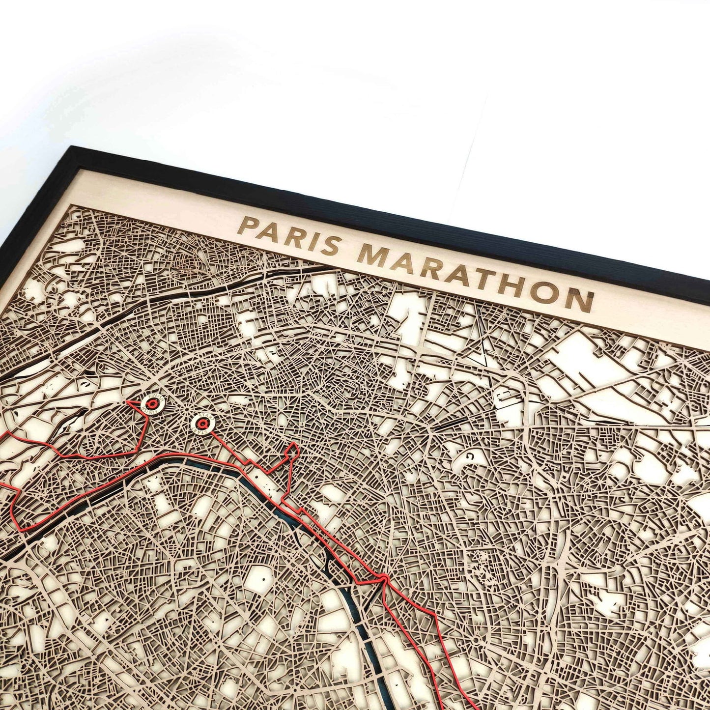 Paris Marathon Course Map - Wall Art Gift by CityWood - Custom Wood Map Art - Unique Laser Cut Engraved - Anniversary Gift