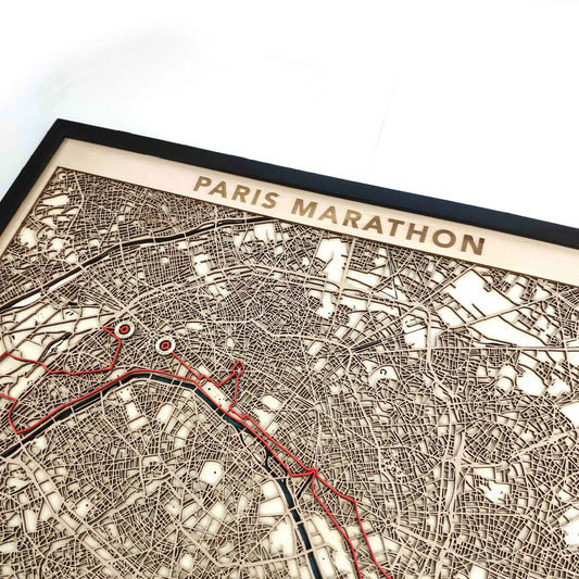Paris Marathon Course Map - Wall Art Gift by CityWood - Custom Wood Map Art - Unique Laser Cut Engraved - Anniversary Gift