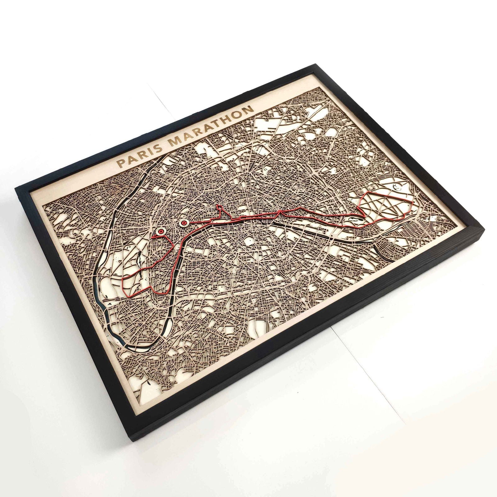 Paris Marathon Course Map - Wall Art Gift by CityWood - Custom Wood Map Art - Unique Laser Cut Engraved - Anniversary Gift