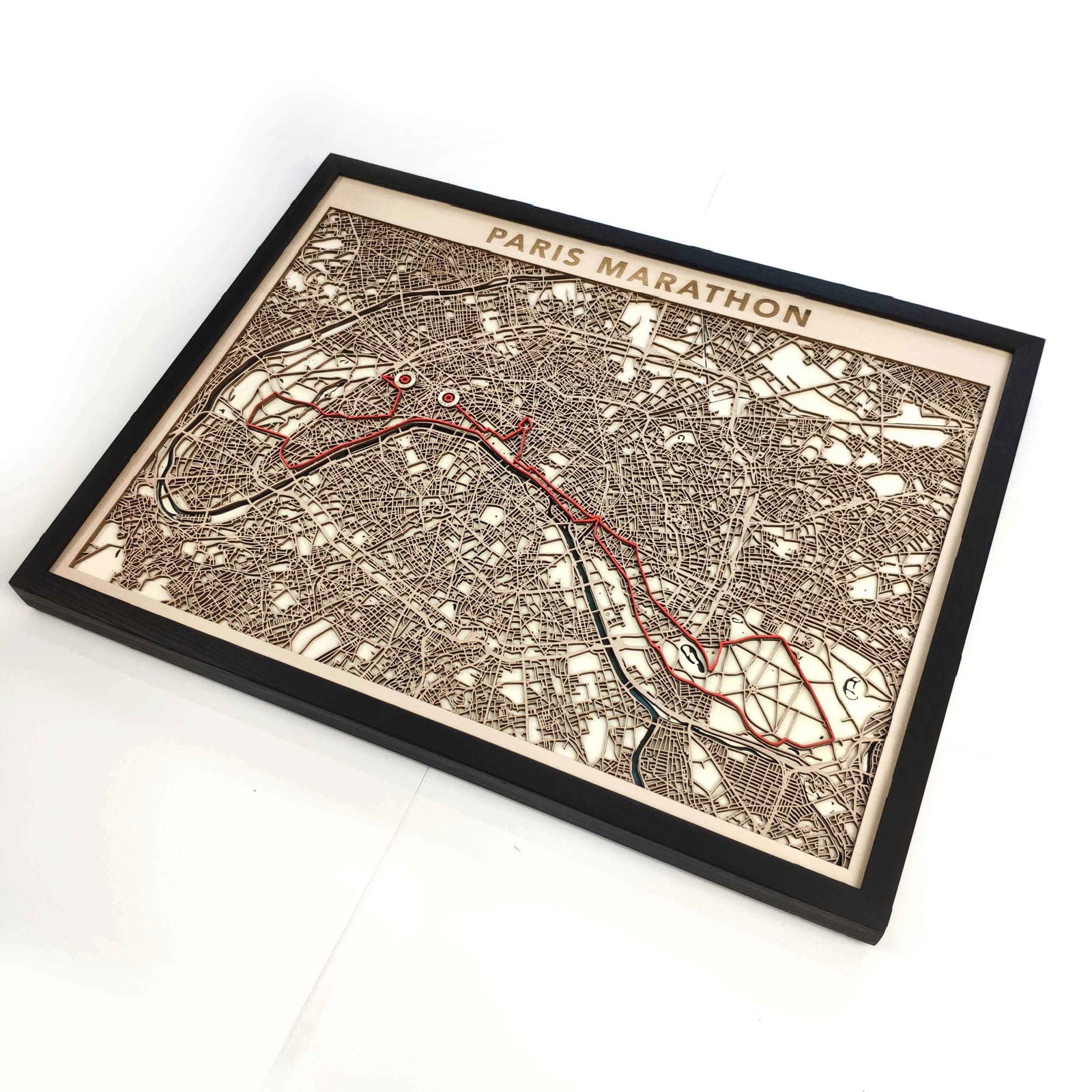 Paris Marathon Course Map - Wall Art Gift by CityWood - Custom Wood Map Art - Unique Laser Cut Engraved - Anniversary Gift
