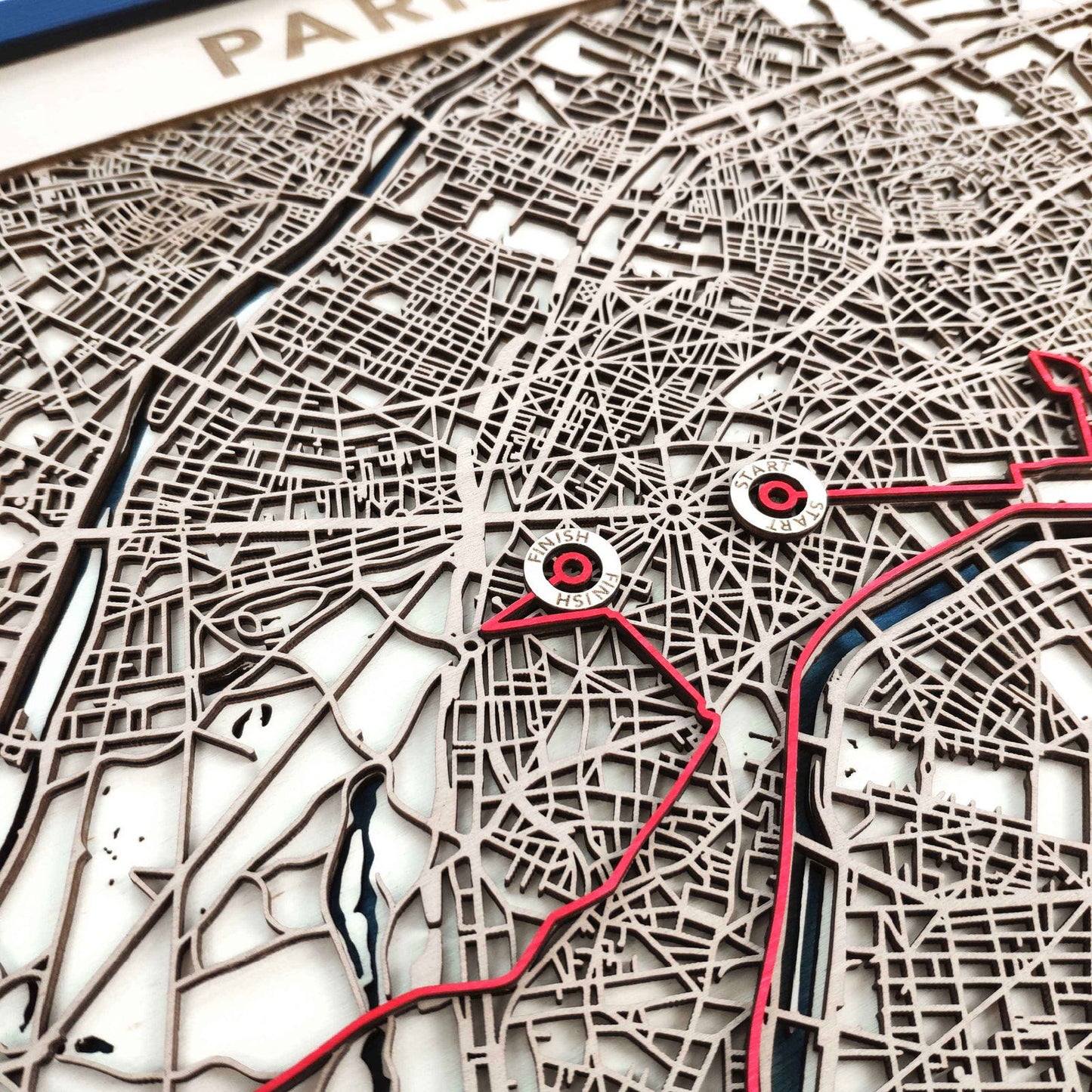 Paris Marathon Course Map - Wall Art Gift by CityWood - Custom Wood Map Art - Unique Laser Cut Engraved - Anniversary Gift