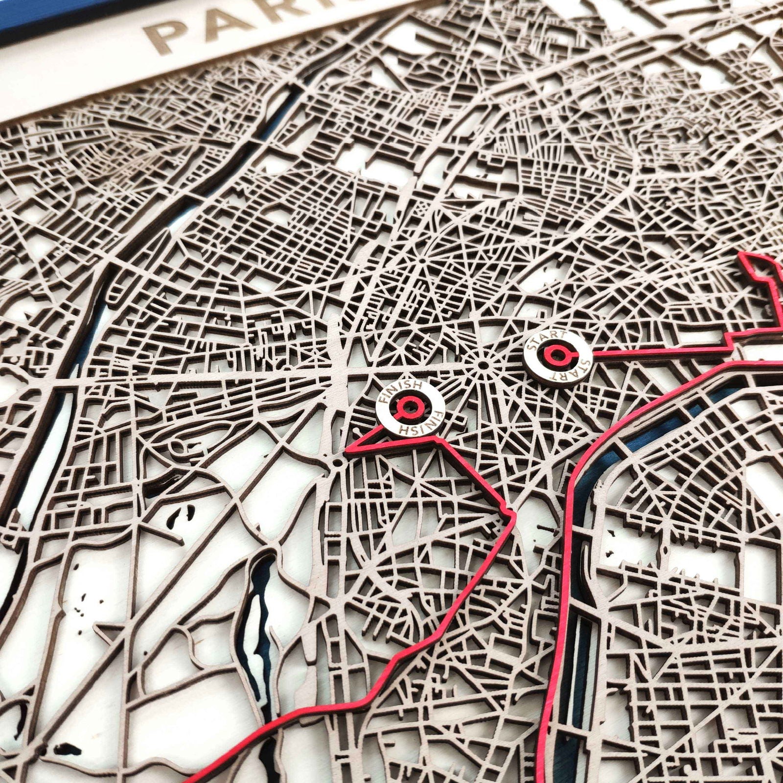 Paris Marathon Course Map - Wall Art Gift by CityWood - Custom Wood Map Art - Unique Laser Cut Engraved - Anniversary Gift