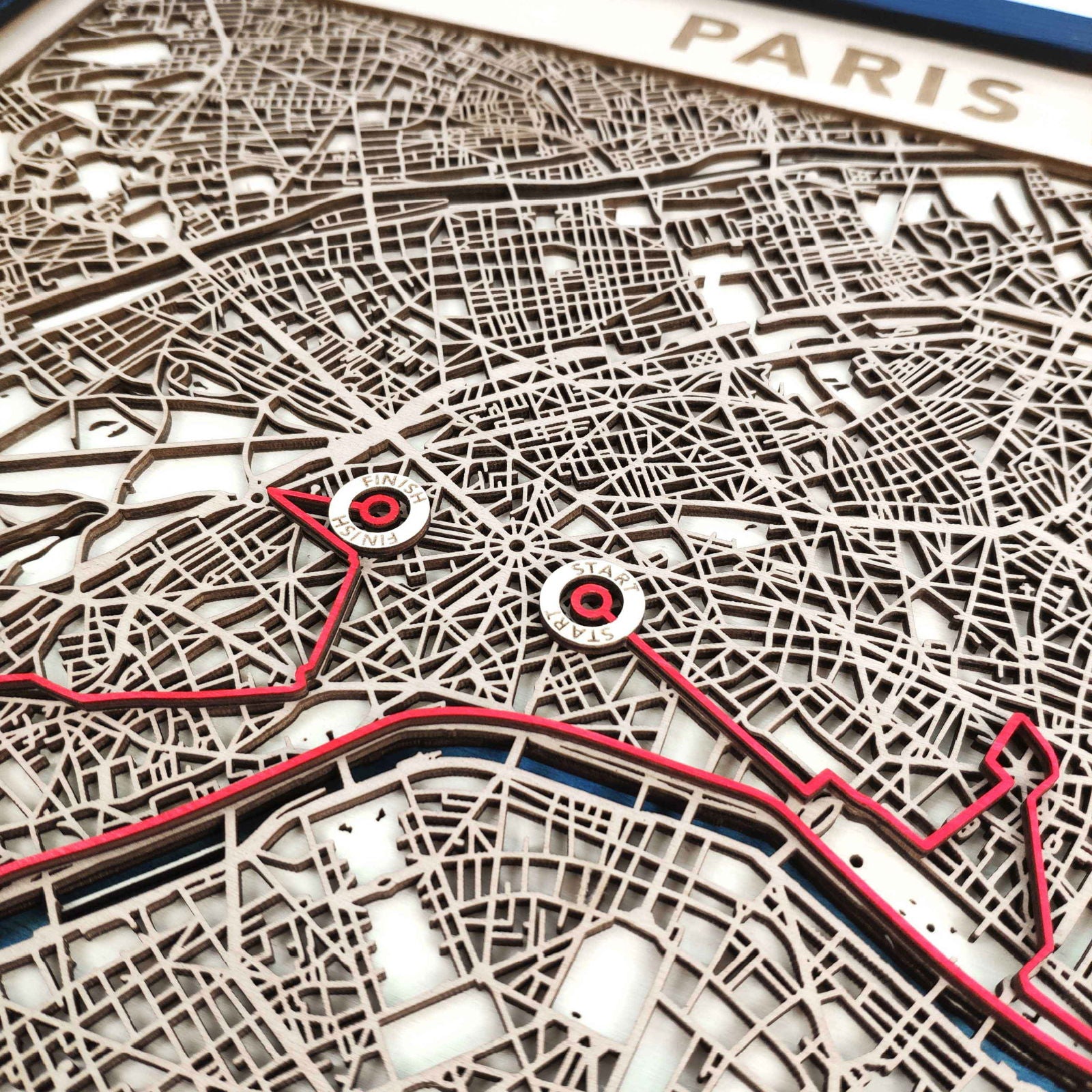 Paris Marathon Course Map - Wall Art Gift by CityWood - Custom Wood Map Art - Unique Laser Cut Engraved - Anniversary Gift