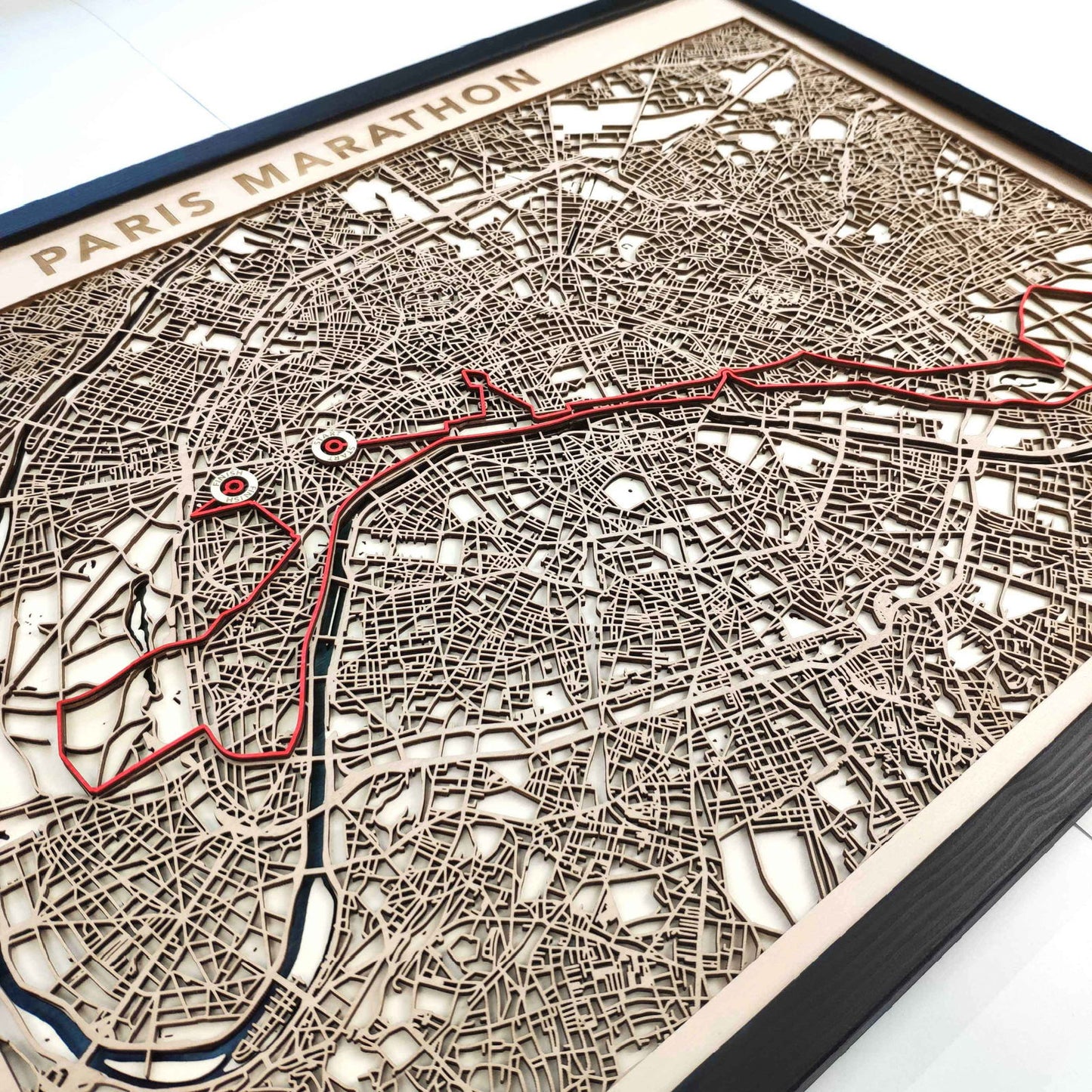 Paris Marathon Course Map - Wall Art Gift by CityWood - Custom Wood Map Art - Unique Laser Cut Engraved - Anniversary Gift