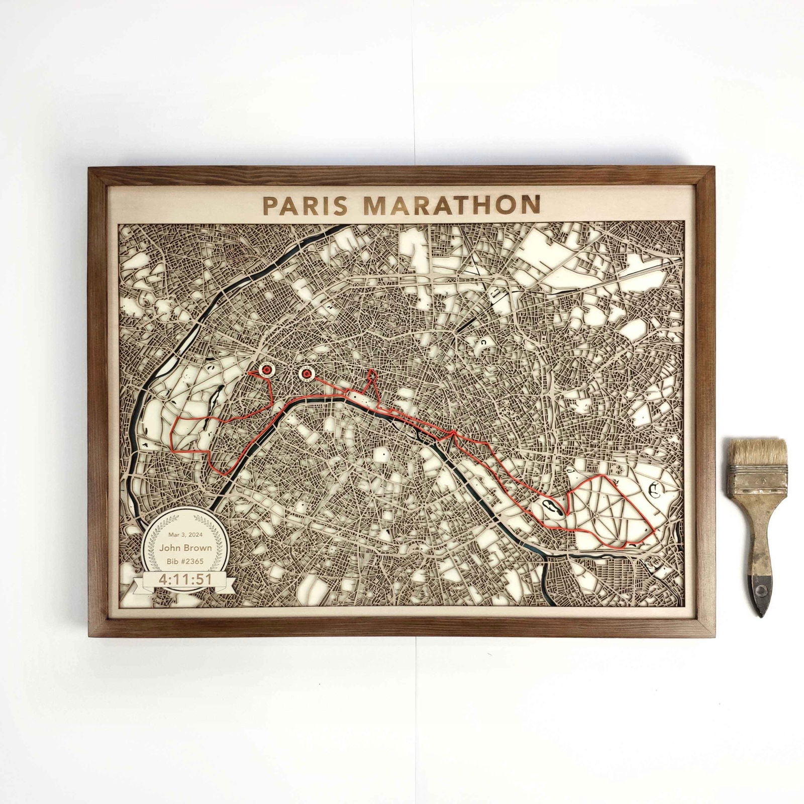 Paris Marathon Laser-Cut Wooden Map – Unique Runner Poster Gift by CityWood - Custom Wood Map Art - Unique Laser Cut Engraved - Anniversary Gift