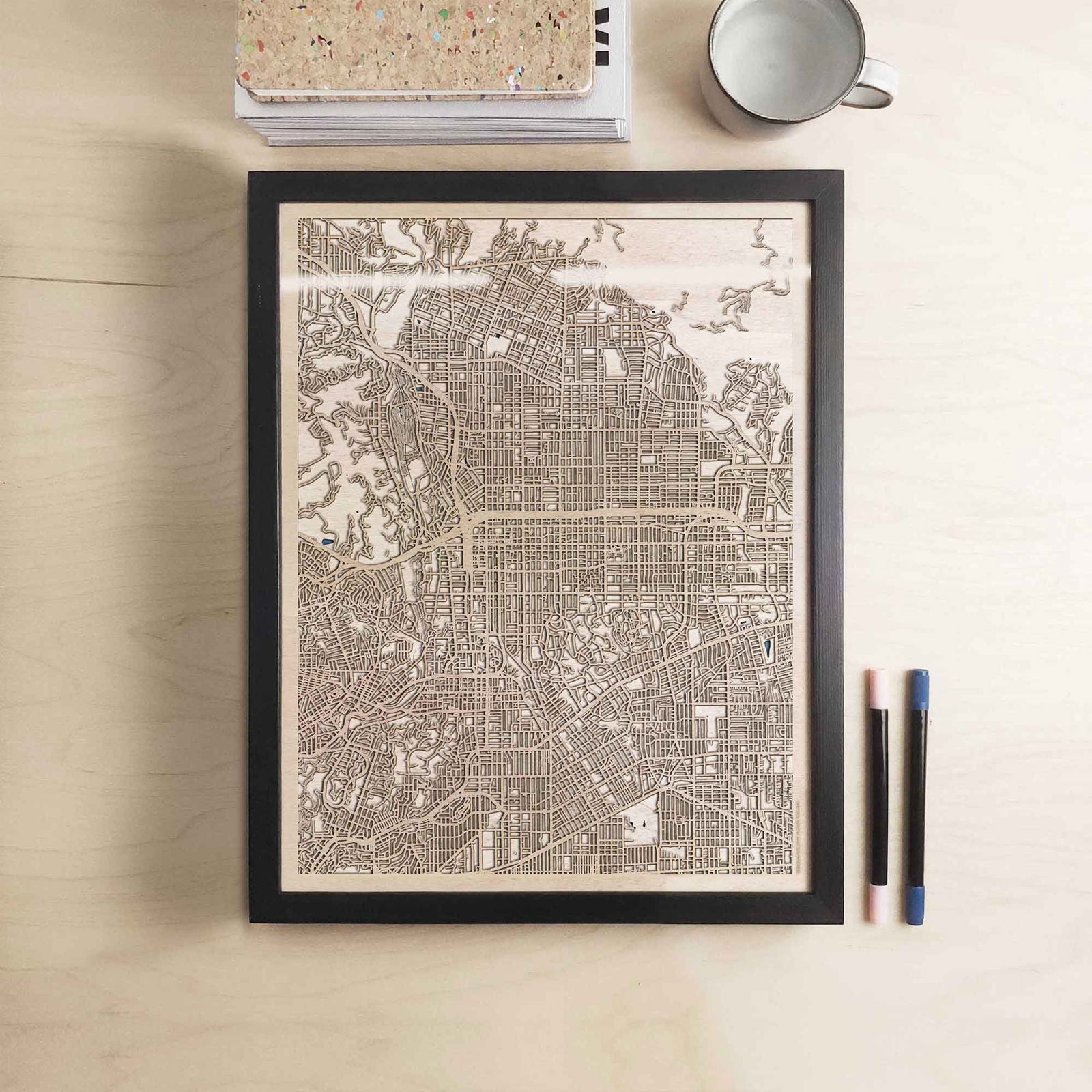 Pasadena Wooden Map by CityWood - Custom Wood Map Art - Unique Laser Cut Engraved - Anniversary Gift
