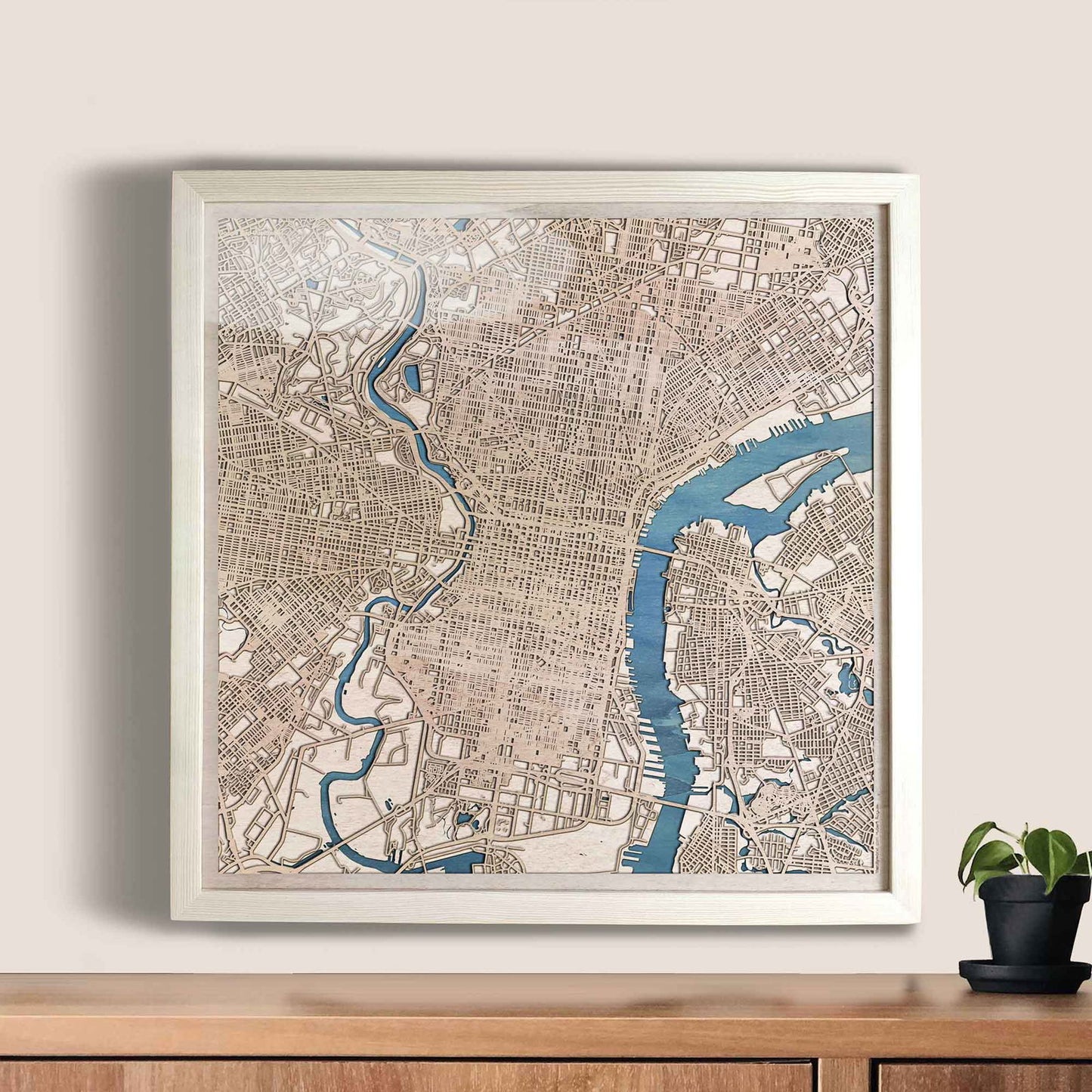 Philadelphia Wooden Map by CityWood - Custom Wood Map Art - Unique Laser Cut Engraved - Anniversary Gift