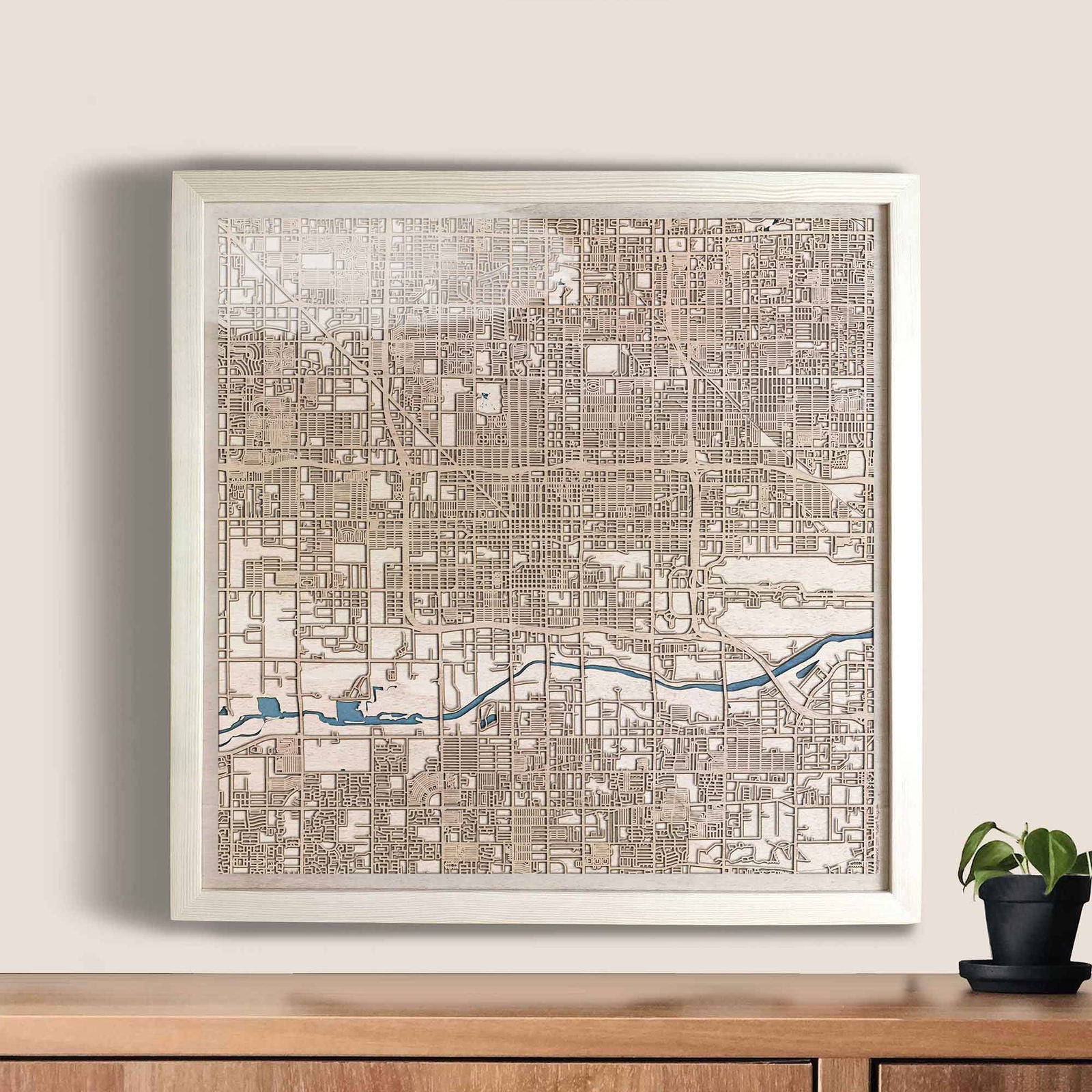Phoenix Wooden Map by CityWood - Custom Wood Map Art - Unique Laser Cut Engraved - Anniversary Gift