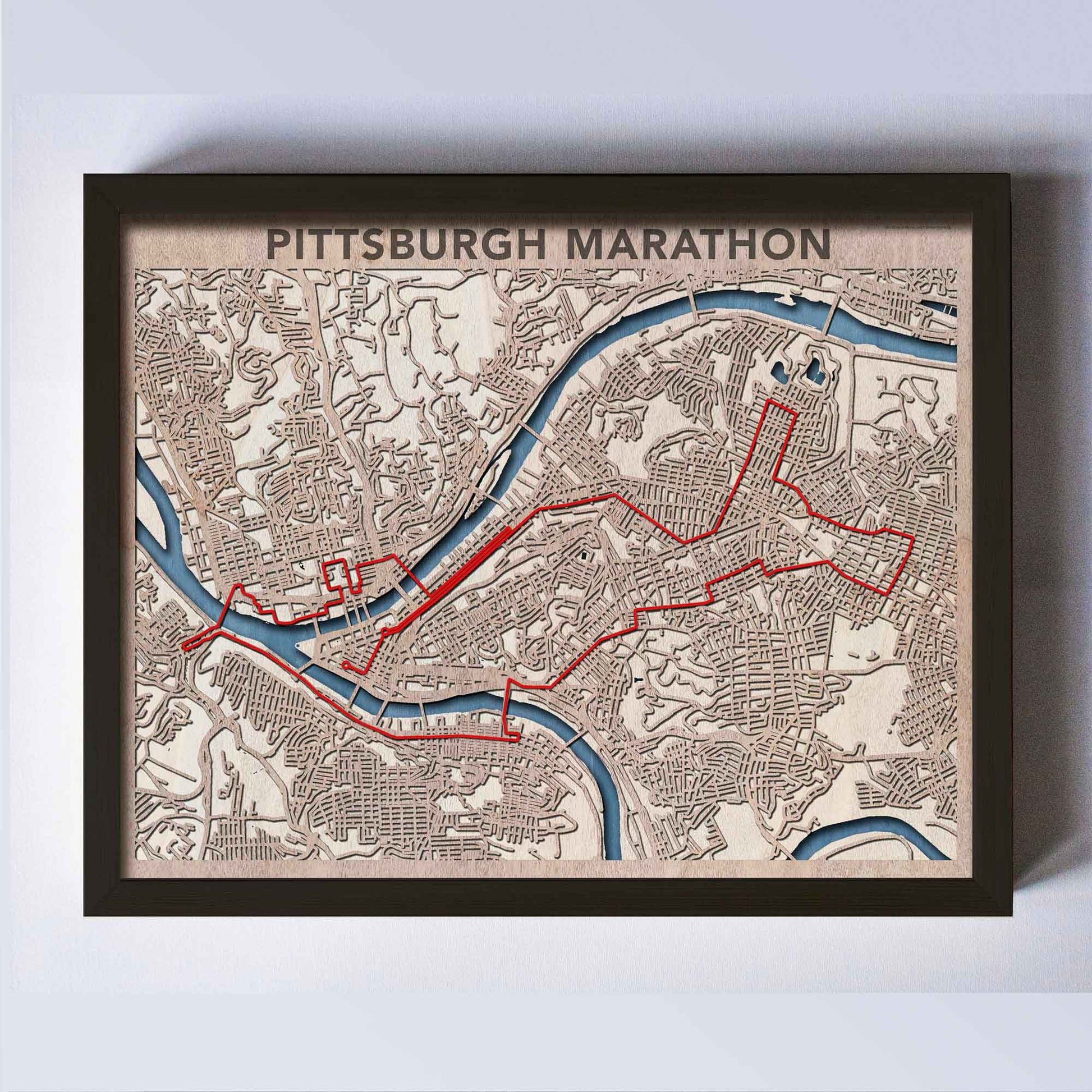 Pittsburgh Marathon Wooden Map by CityWood - Custom Wood Map Art - Unique Laser Cut Engraved - Anniversary Gift 