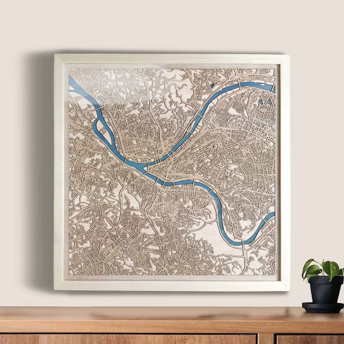 Pittsburgh Wooden Map by CityWood - Custom Wood Map Art - Unique Laser Cut Engraved - Anniversary Gift