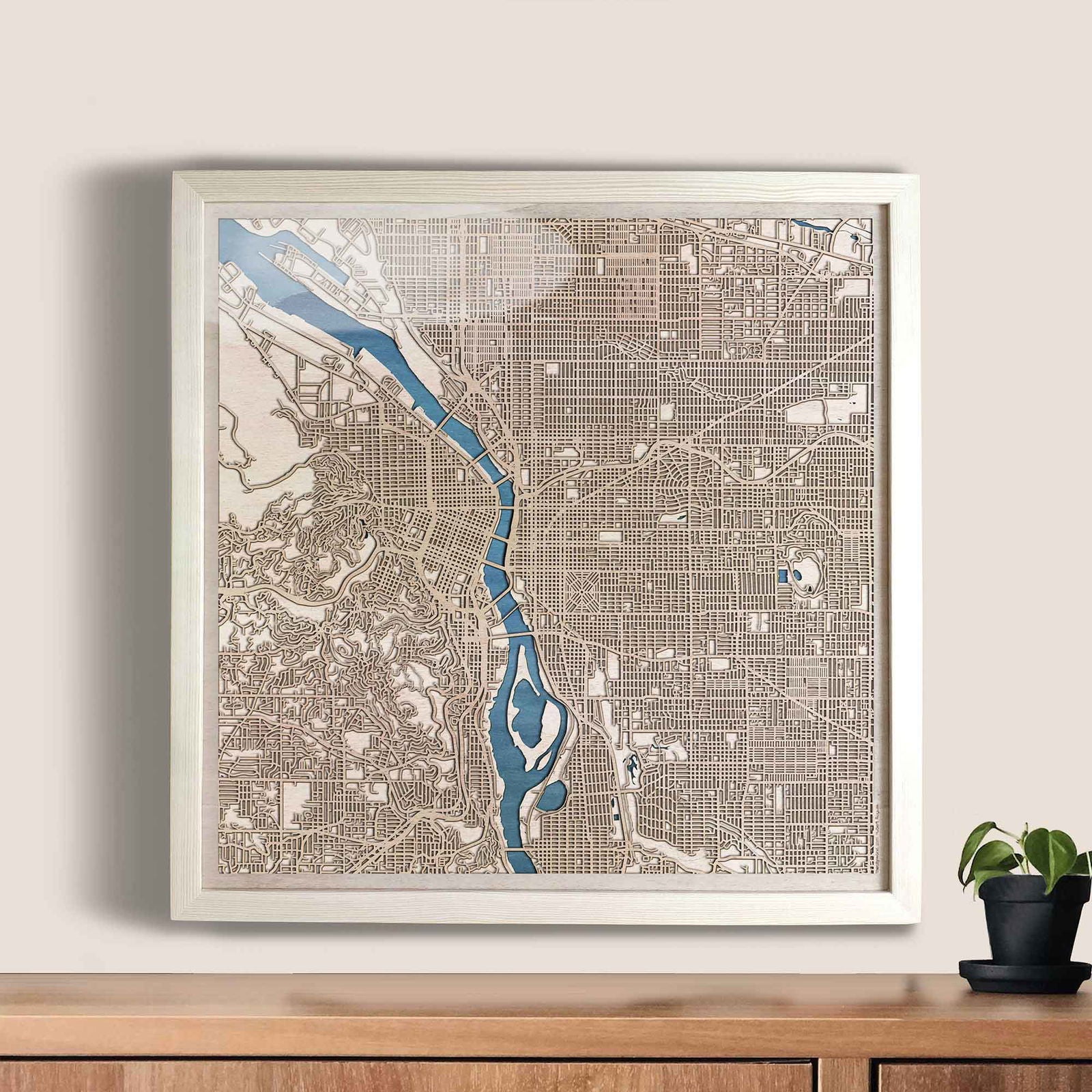 Portland Wooden Map by CityWood - Custom Wood Map Art - Unique Laser Cut Engraved - Anniversary Gift