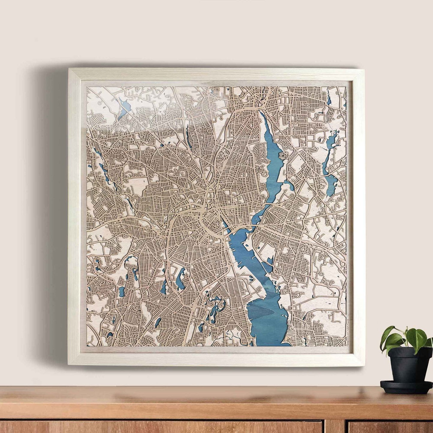Providence Wooden Map by CityWood - Custom Wood Map Art - Unique Laser Cut Engraved - Anniversary Gift