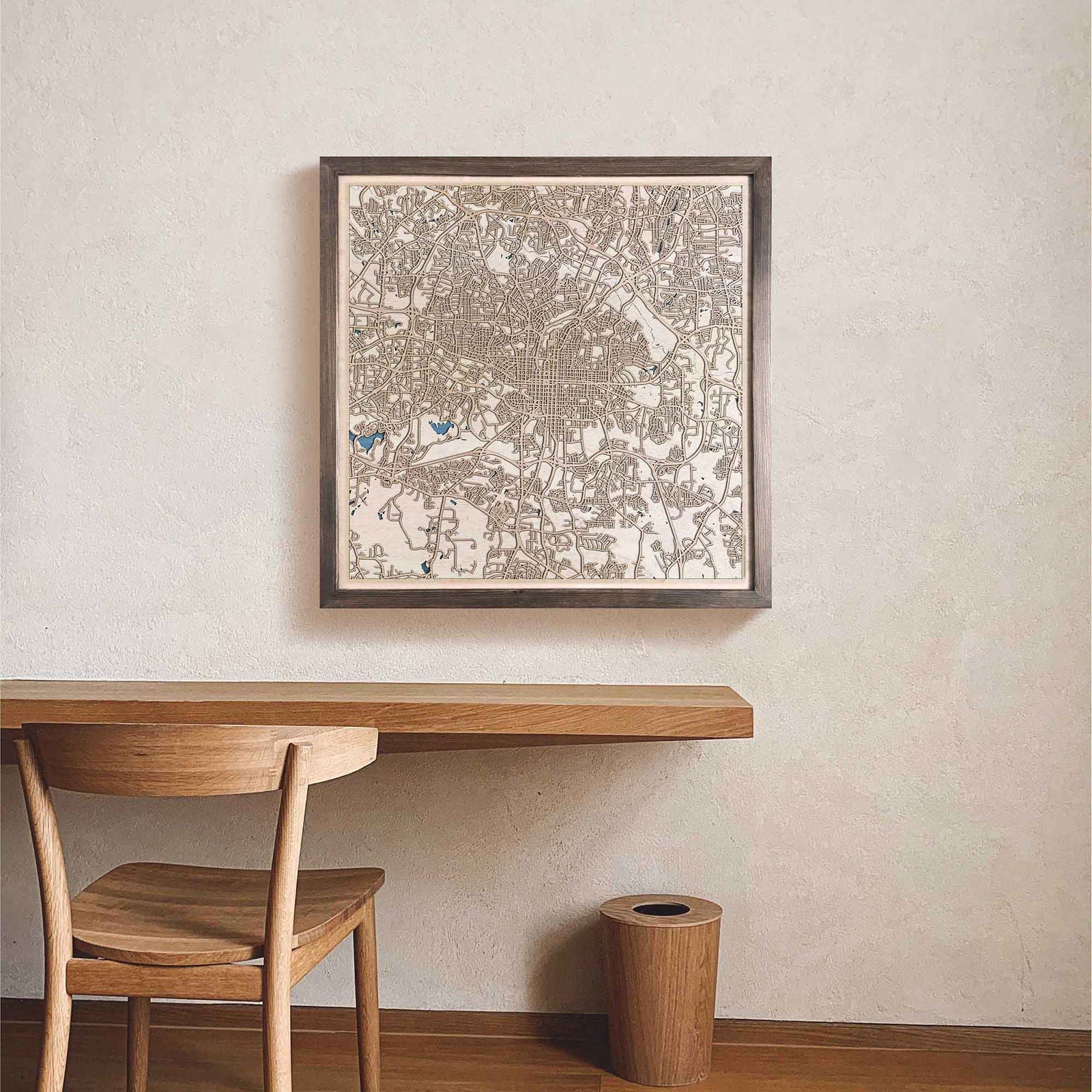 Wooden street map of Raleigh - art, engraved, detailed, topographic ...