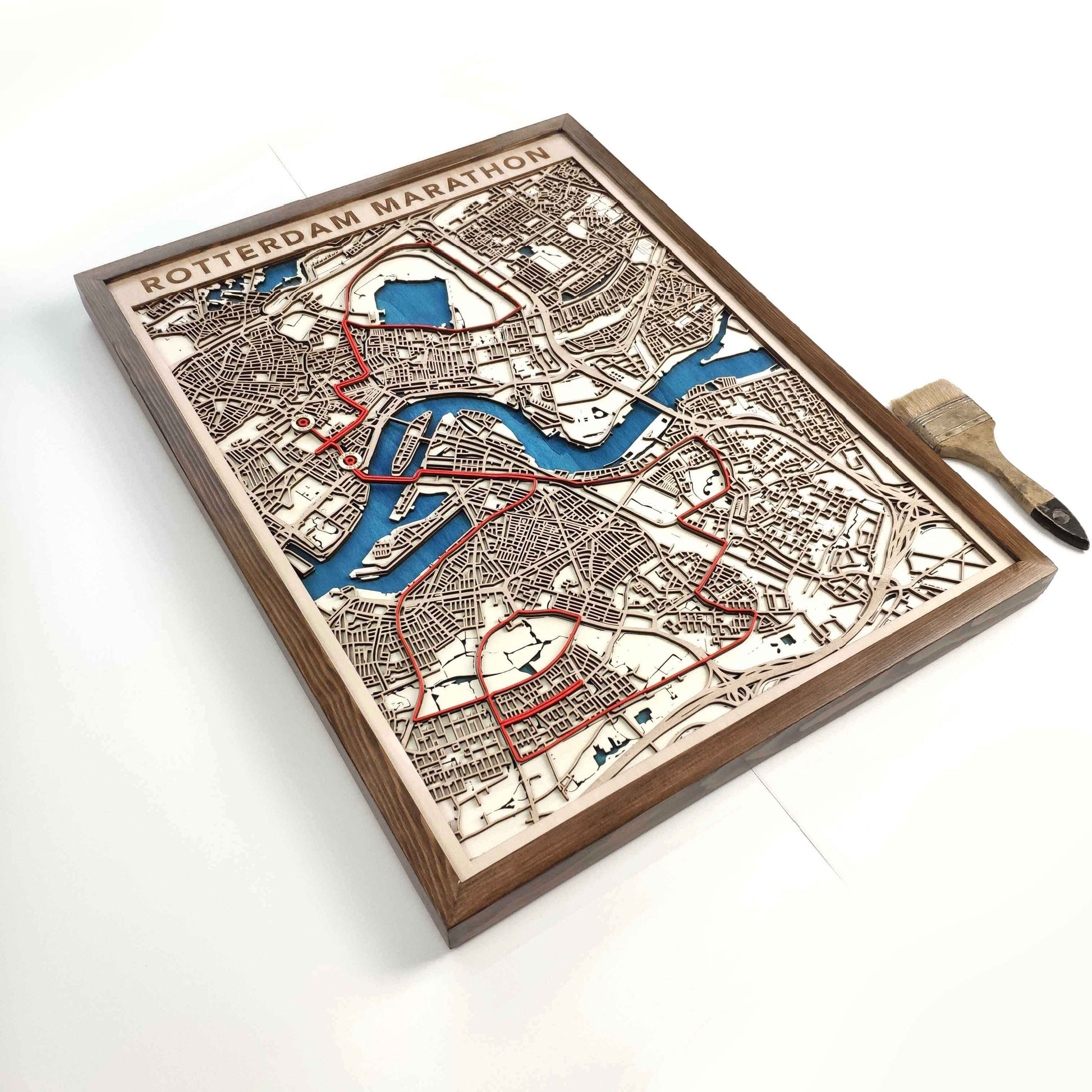 Rotterdam Marathon Laser-Cut Wooden Map – Unique Runner Poster Gift by CityWood - Custom Wood Map Art - Unique Laser Cut Engraved - Anniversary Gift