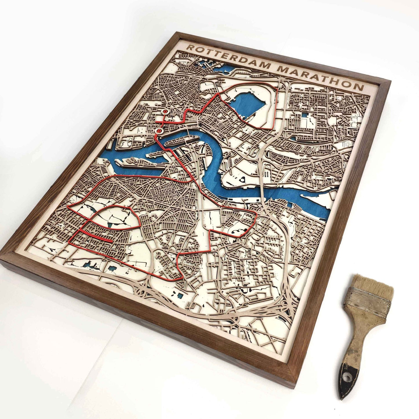 Rotterdam Marathon Laser-Cut Wooden Map – Unique Runner Poster Gift by CityWood - Custom Wood Map Art - Unique Laser Cut Engraved - Anniversary Gift