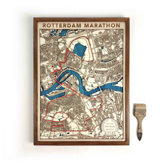 Rotterdam Marathon Commemorative Wooden Route Map – Collector's Item by CityWood - Custom Wood Map Art - Unique Laser Cut Engraved - Anniversary Gift