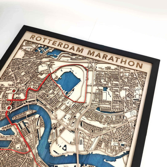 Rotterdam Marathon Course Map - Wall Art Gift by CityWood - Custom Wood Map Art - Unique Laser Cut Engraved - Anniversary Gift