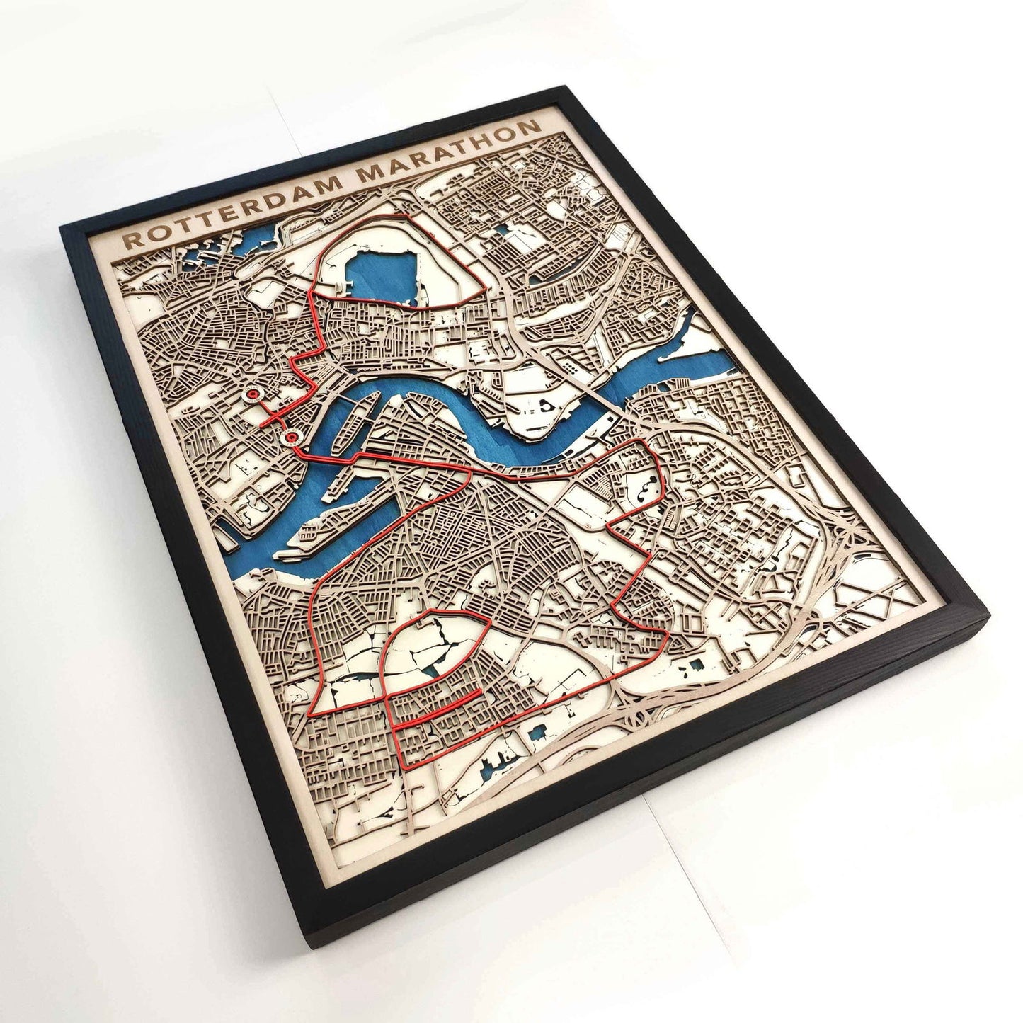 Rotterdam Marathon Course Map - Wall Art Gift by CityWood - Custom Wood Map Art - Unique Laser Cut Engraved - Anniversary Gift