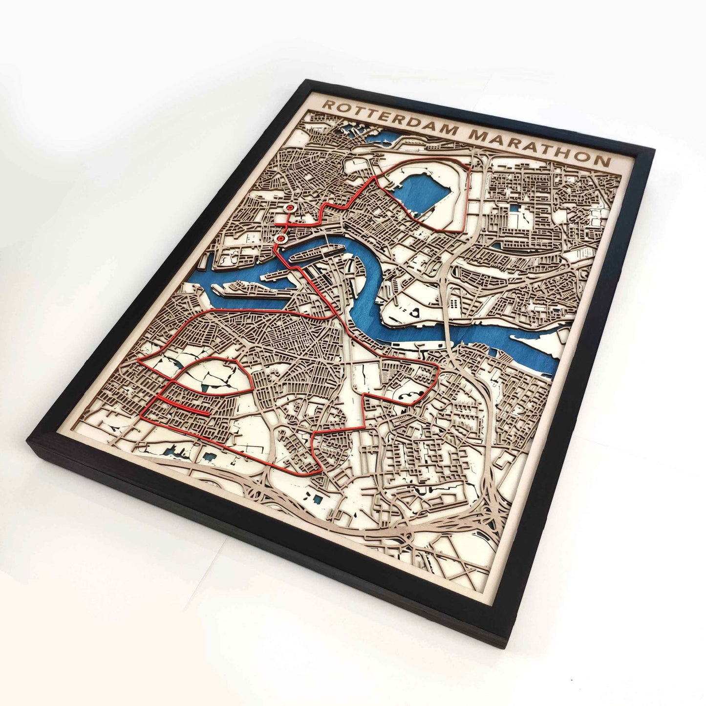 Rotterdam Marathon Course Map - Wall Art Gift by CityWood - Custom Wood Map Art - Unique Laser Cut Engraved - Anniversary Gift