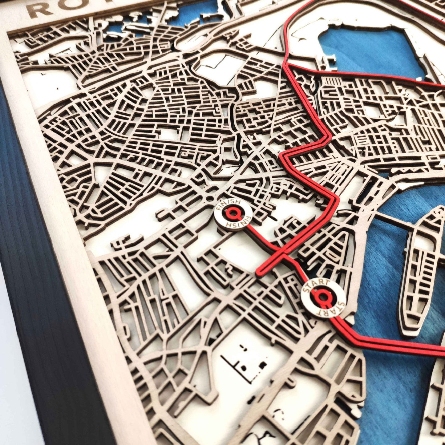 Rotterdam Marathon Course Map - Wall Art Gift by CityWood - Custom Wood Map Art - Unique Laser Cut Engraved - Anniversary Gift