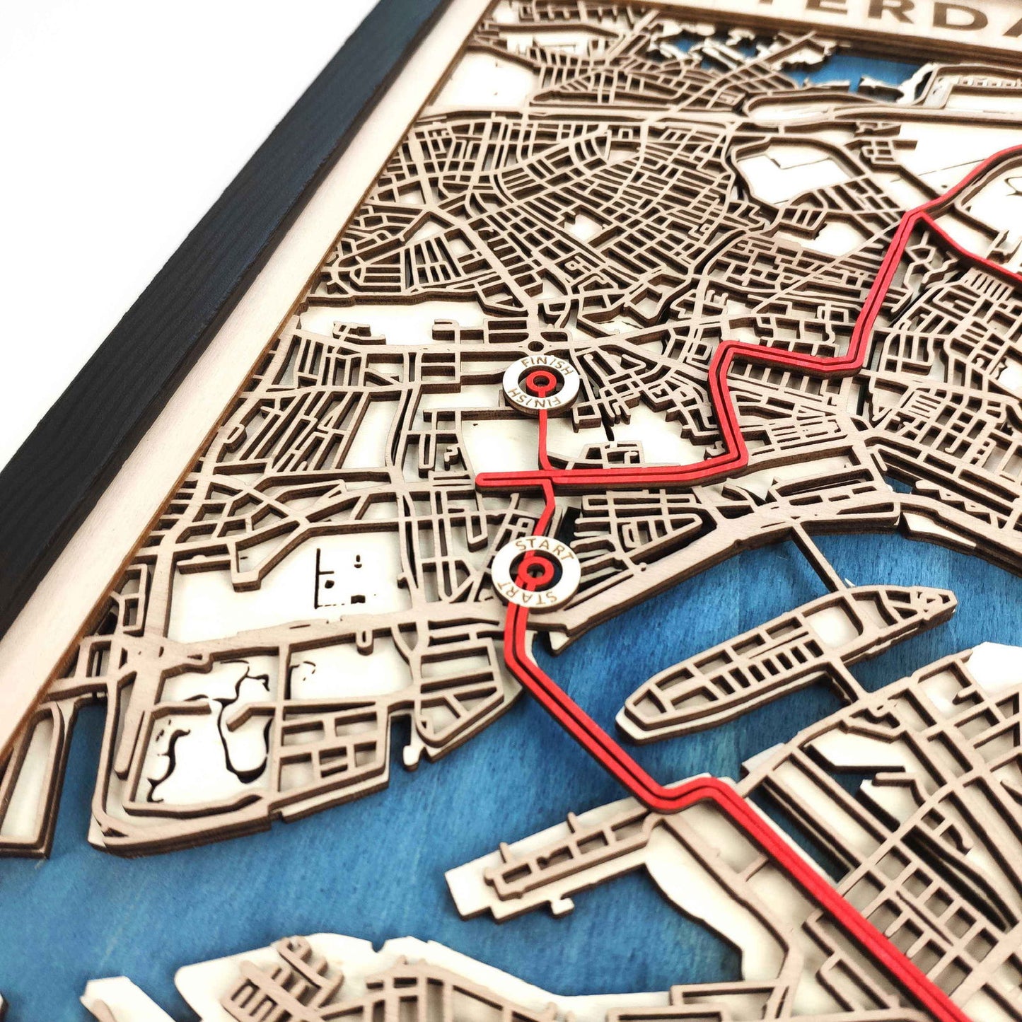 Rotterdam Marathon Course Map - Wall Art Gift by CityWood - Custom Wood Map Art - Unique Laser Cut Engraved - Anniversary Gift