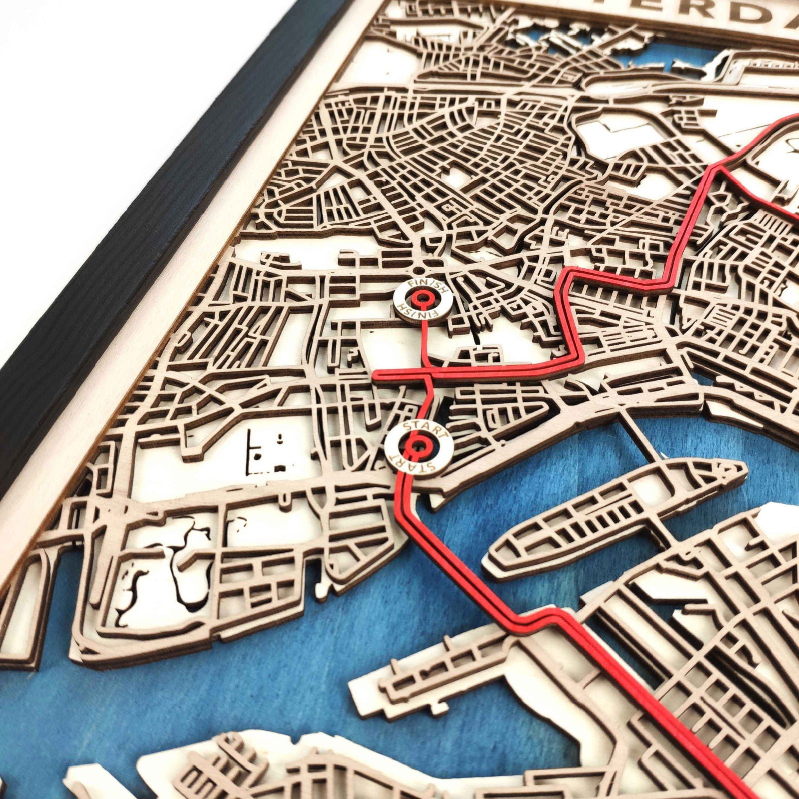 Rotterdam Marathon Course Map - Wall Art Gift by CityWood - Custom Wood Map Art - Unique Laser Cut Engraved - Anniversary Gift