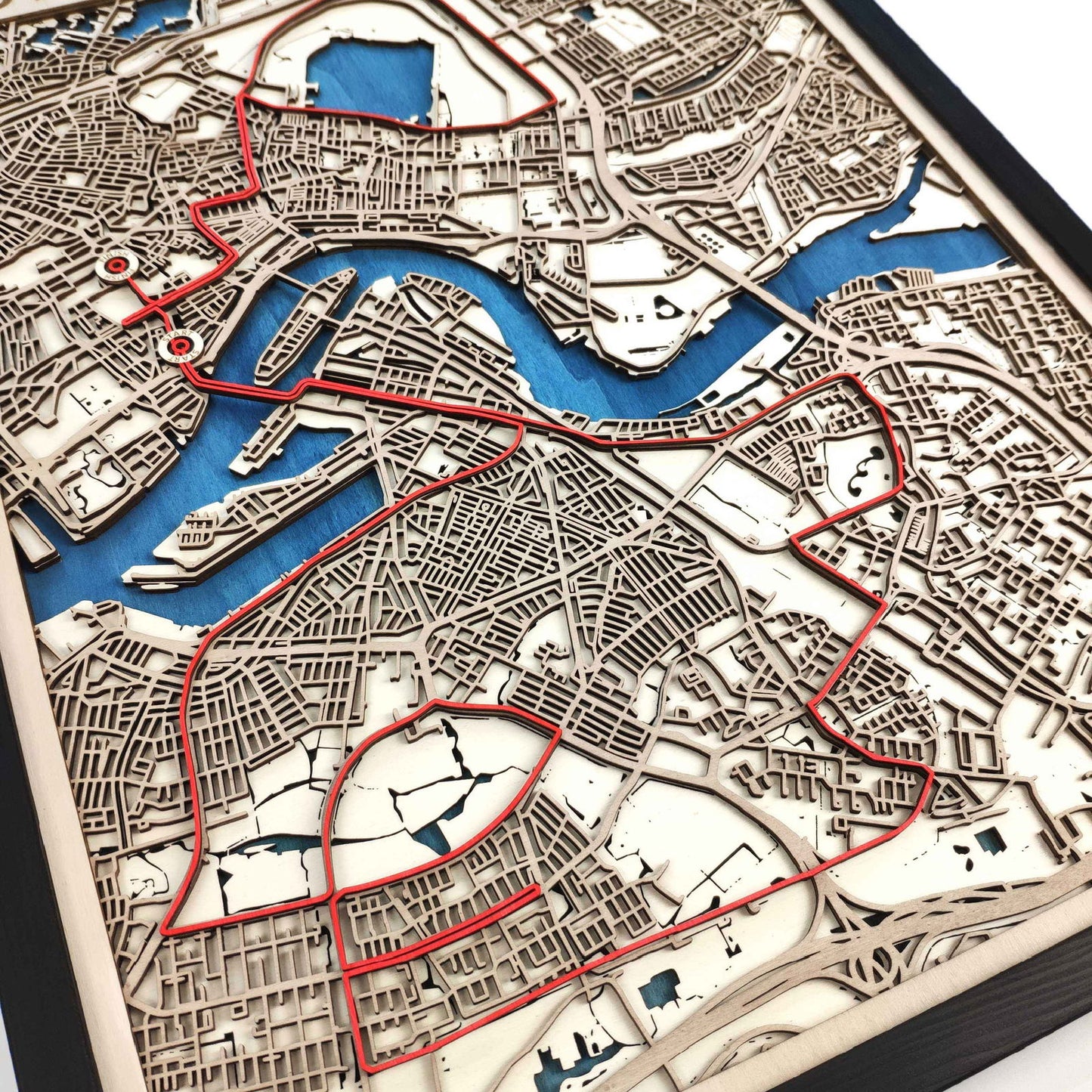 Rotterdam Marathon Course Map - Wall Art Gift by CityWood - Custom Wood Map Art - Unique Laser Cut Engraved - Anniversary Gift