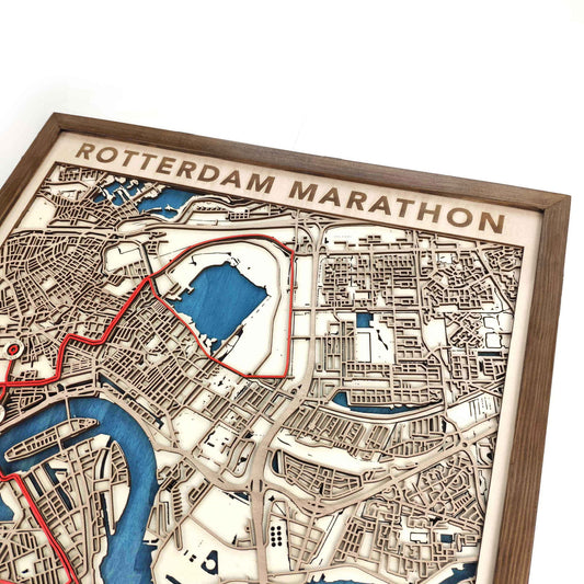 Rotterdam Marathon Laser-Cut Wooden Map – Unique Runner Poster Gift by CityWood - Custom Wood Map Art - Unique Laser Cut Engraved - Anniversary Gift