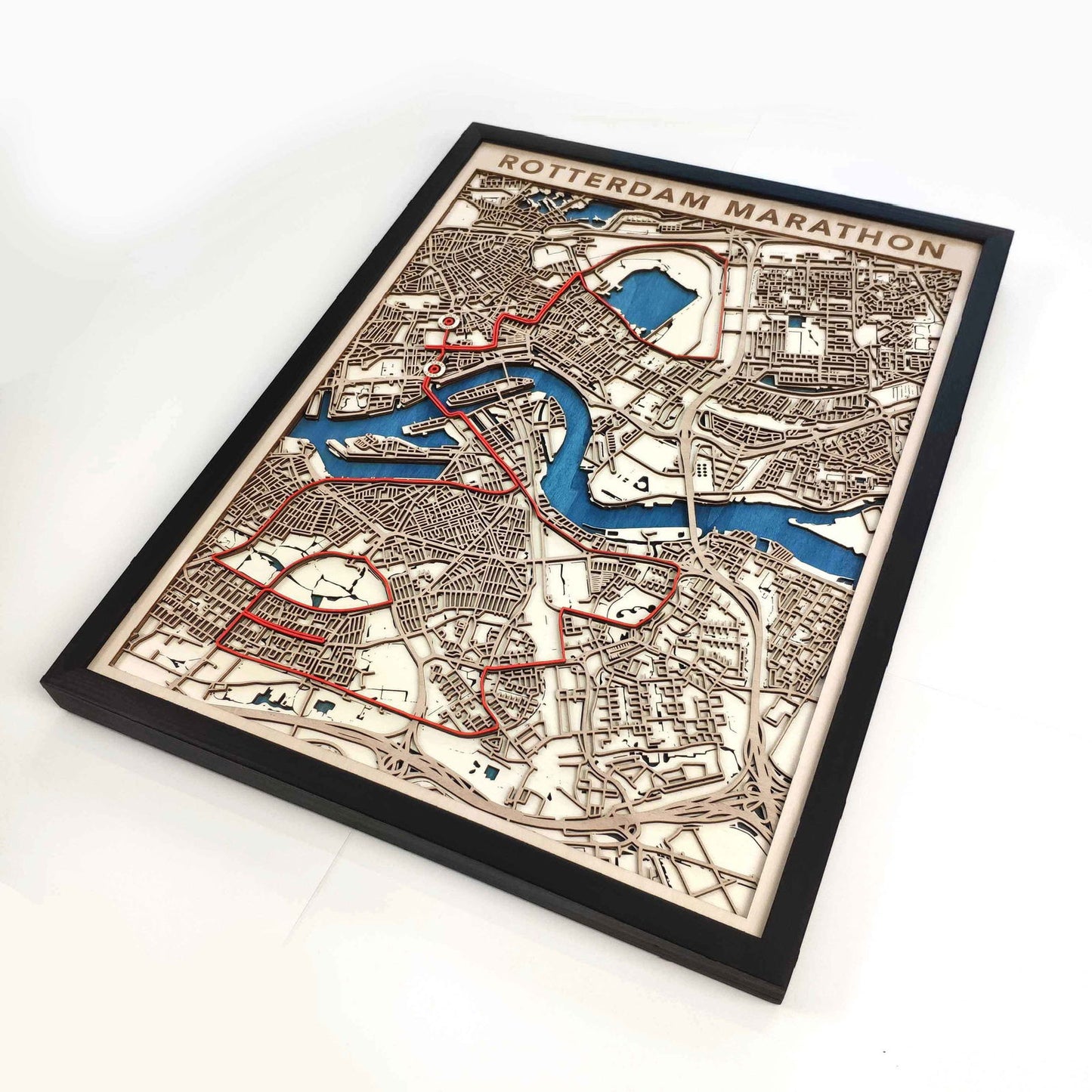 Rotterdam Marathon Wooden Map by CityWood - Custom Wood Map Art - Unique Laser Cut Engraved - Anniversary Gift