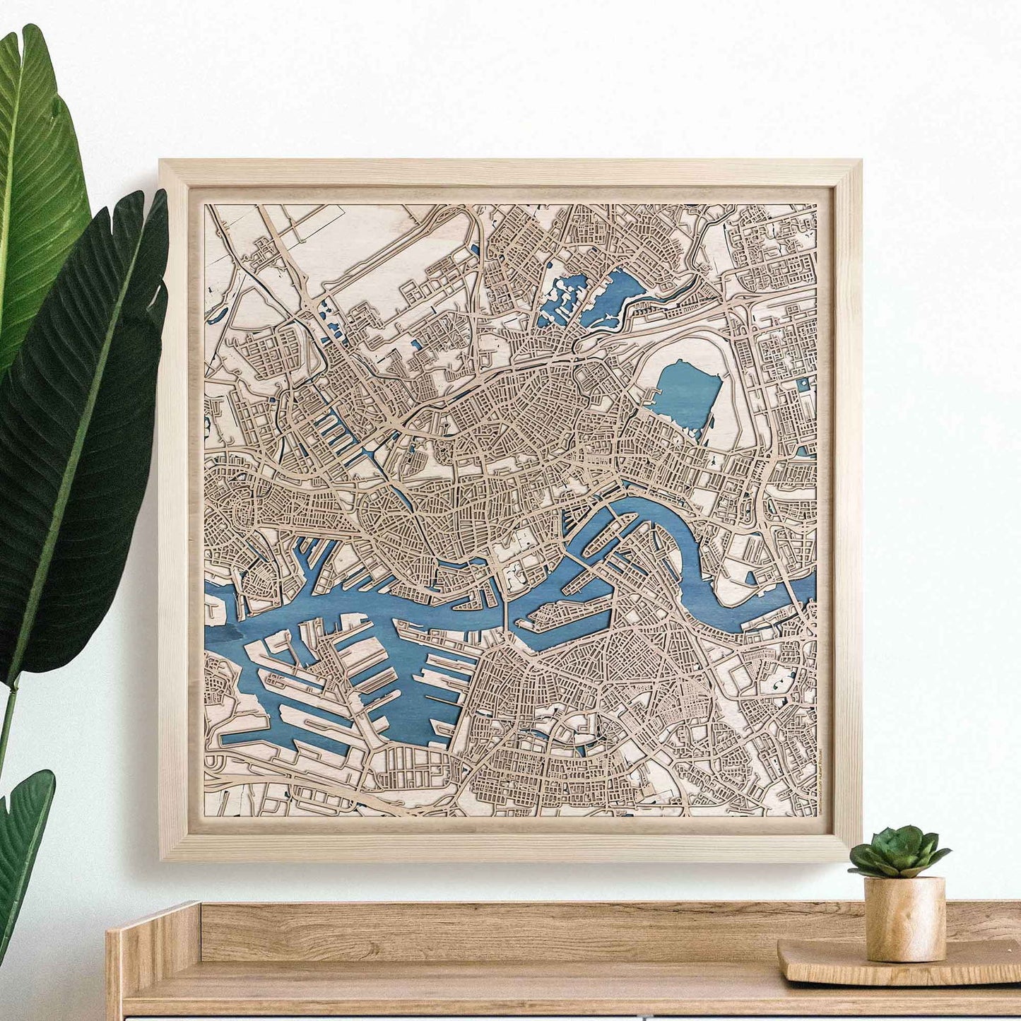 Rotterdam Wooden Map by CityWood - Custom Wood Map Art - Unique Laser Cut Engraved - Anniversary Gift