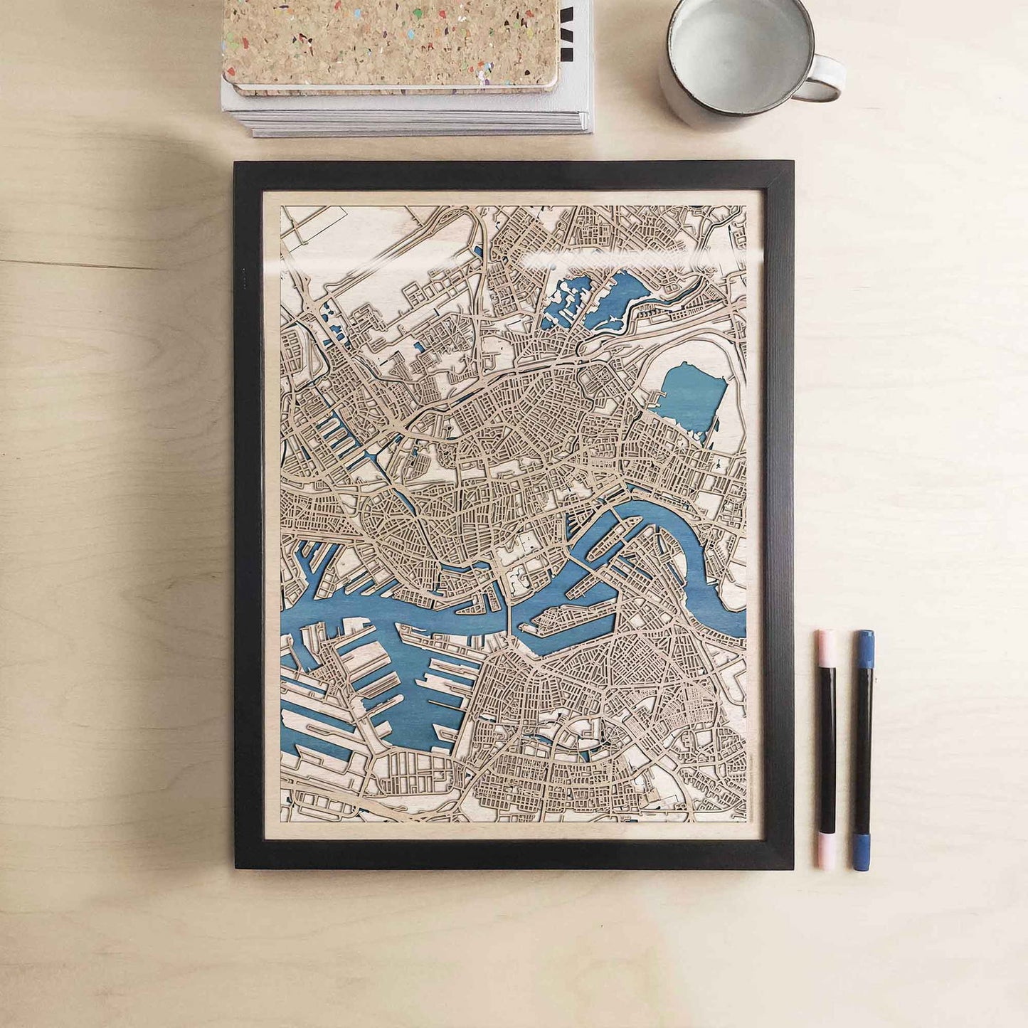 Rotterdam Wooden Map by CityWood - Custom Wood Map Art - Unique Laser Cut Engraved - Anniversary Gift