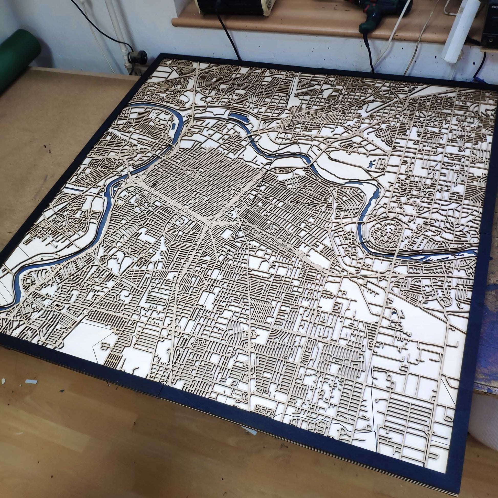 Sacramento - Laser-Cut Wooden Panel Map Wall Art