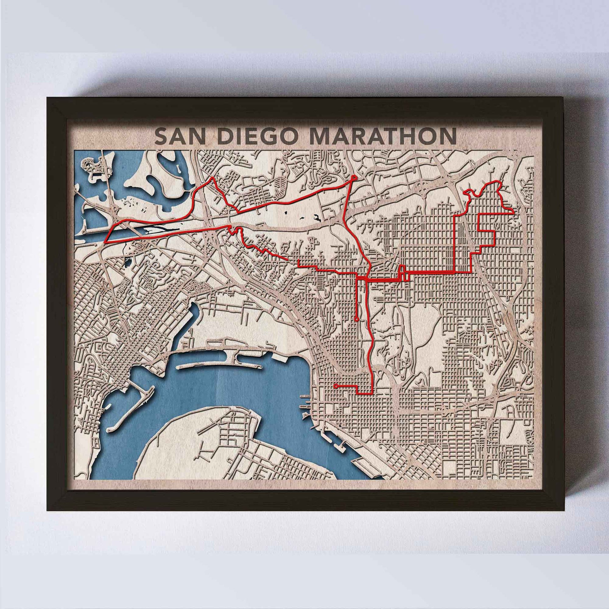 San Diego Marathon Wooden Map by CityWood - Custom Wood Map Art - Unique Laser Cut Engraved - Anniversary Gift 