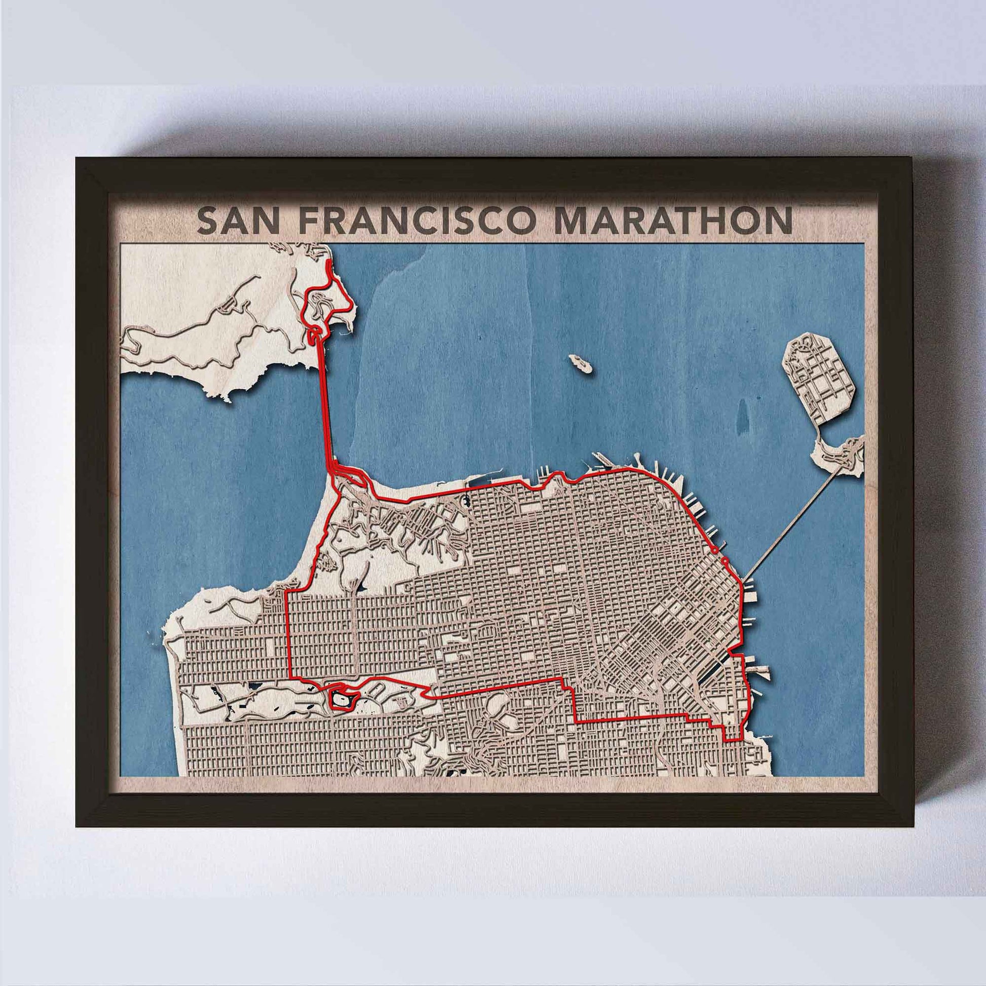San Francisco Marathon Wooden Map by CityWood - Custom Wood Map Art - Unique Laser Cut Engraved - Anniversary Gift