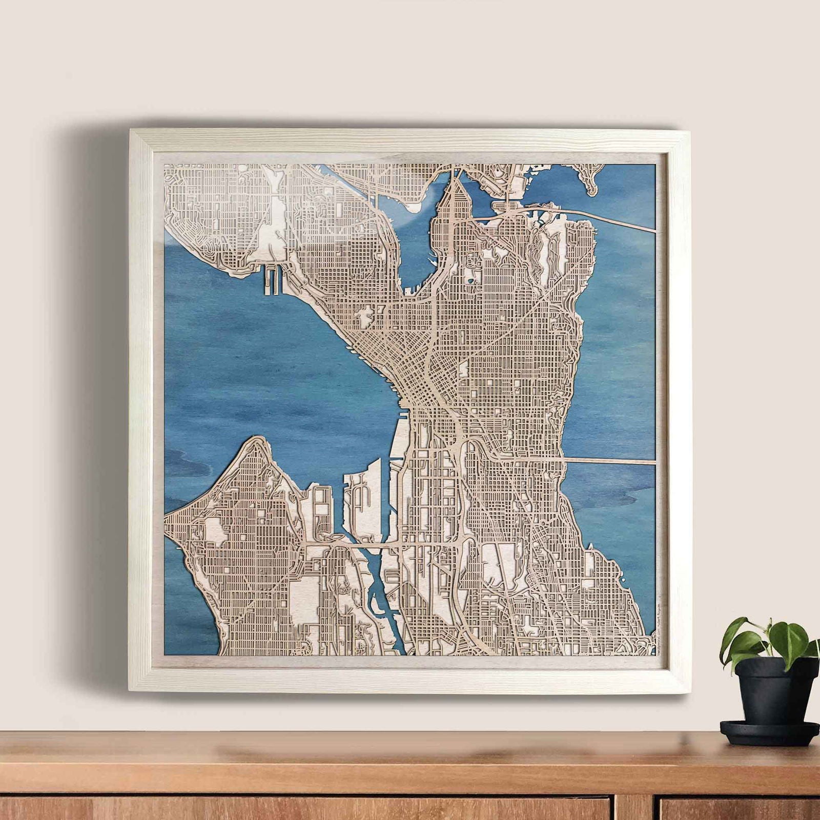 Seattle Wooden Map by CityWood - Custom Wood Map Art - Unique Laser Cut Engraved - Anniversary Gift